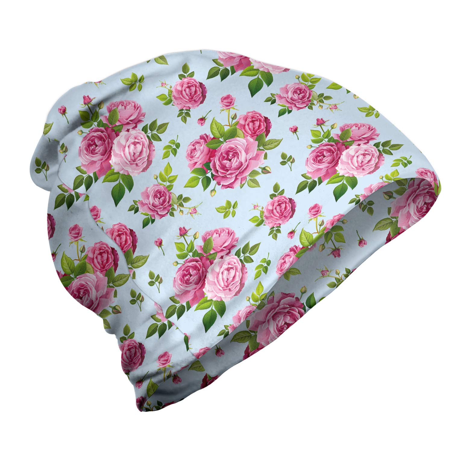 Ambesonne Unisex Beanie - Soft Rose Flower Bouquet Design for Men & Women - Warm Winter Hat for Hiking, Camping & Outdoor Activities