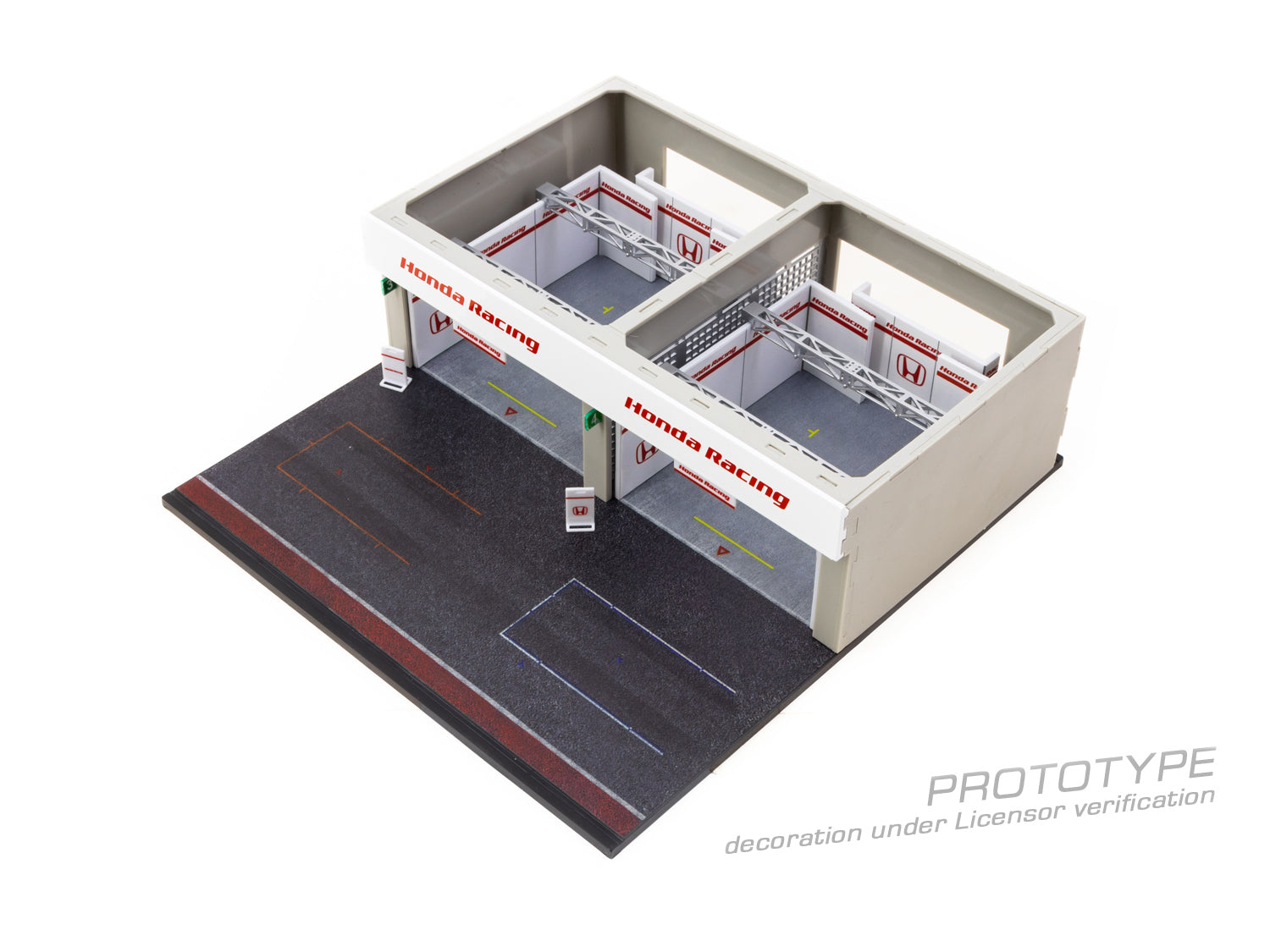 Tarmac Works 1:64 Scale Honda Racing Pit Garage Diorama - Perfect for Diecast Car Displays & Racing Scenes