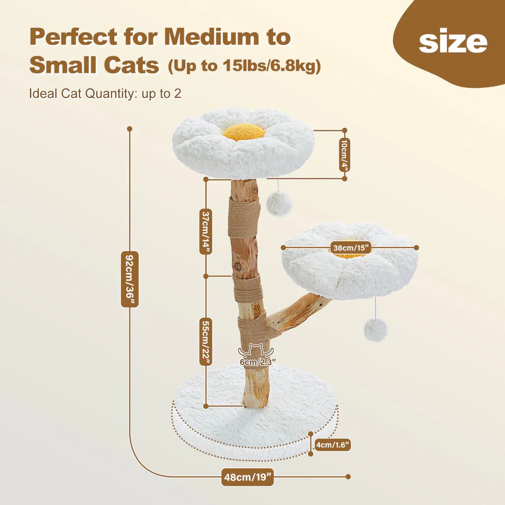 Premium Blossom Cat Tree with Real Wood - Sturdy & Natural Cat Climbing Tower for Indoor Play, Scratching & Lounging - Perfect for Small to Large Cats in Home or Apartment