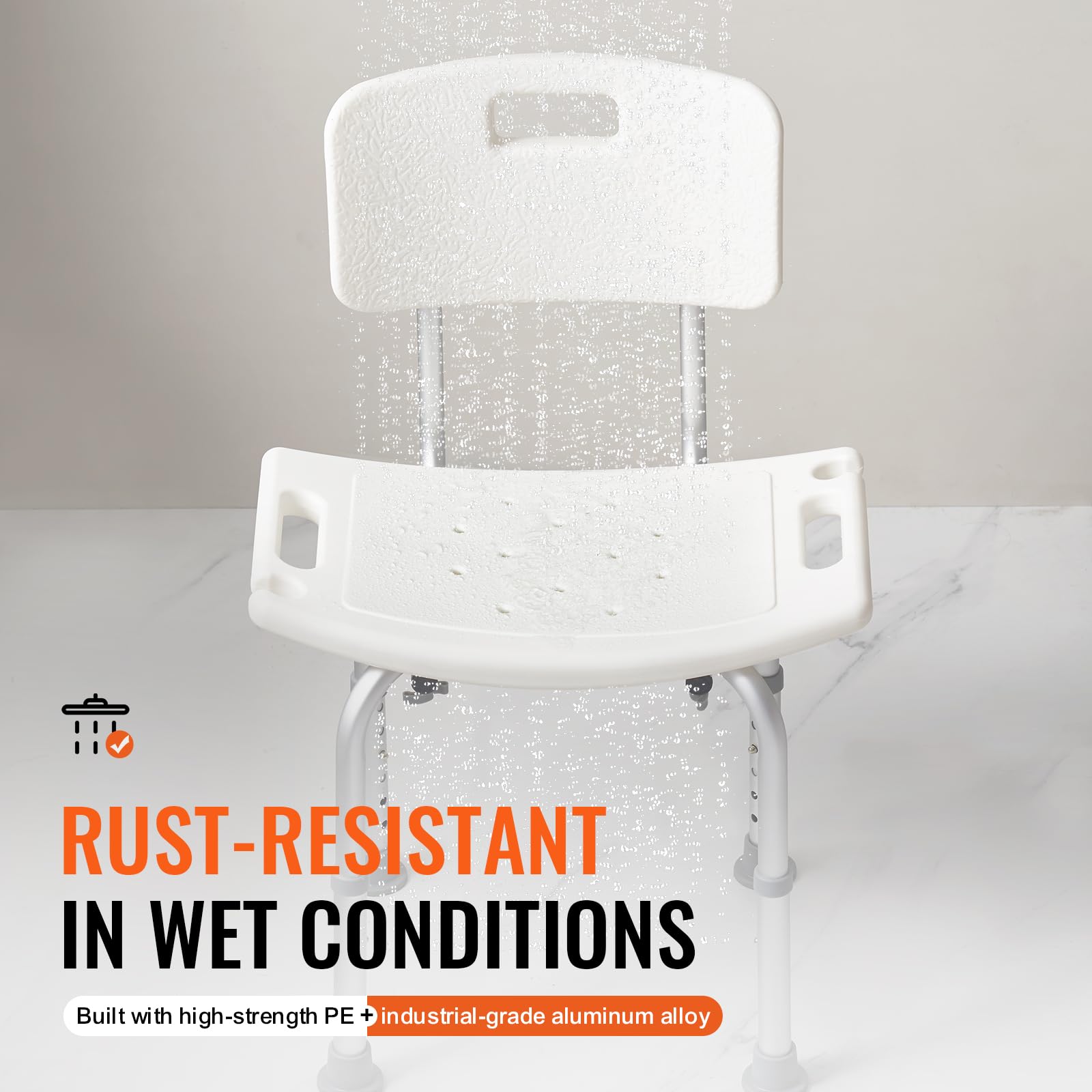 VEVOR Adjustable Height Shower Chair with Back - Non-Slip Bath Seat for Elderly & Disabled - 350 lbs Capacity Silver Shower Stool - Perfect for Bathroom Safety & Assisted Living