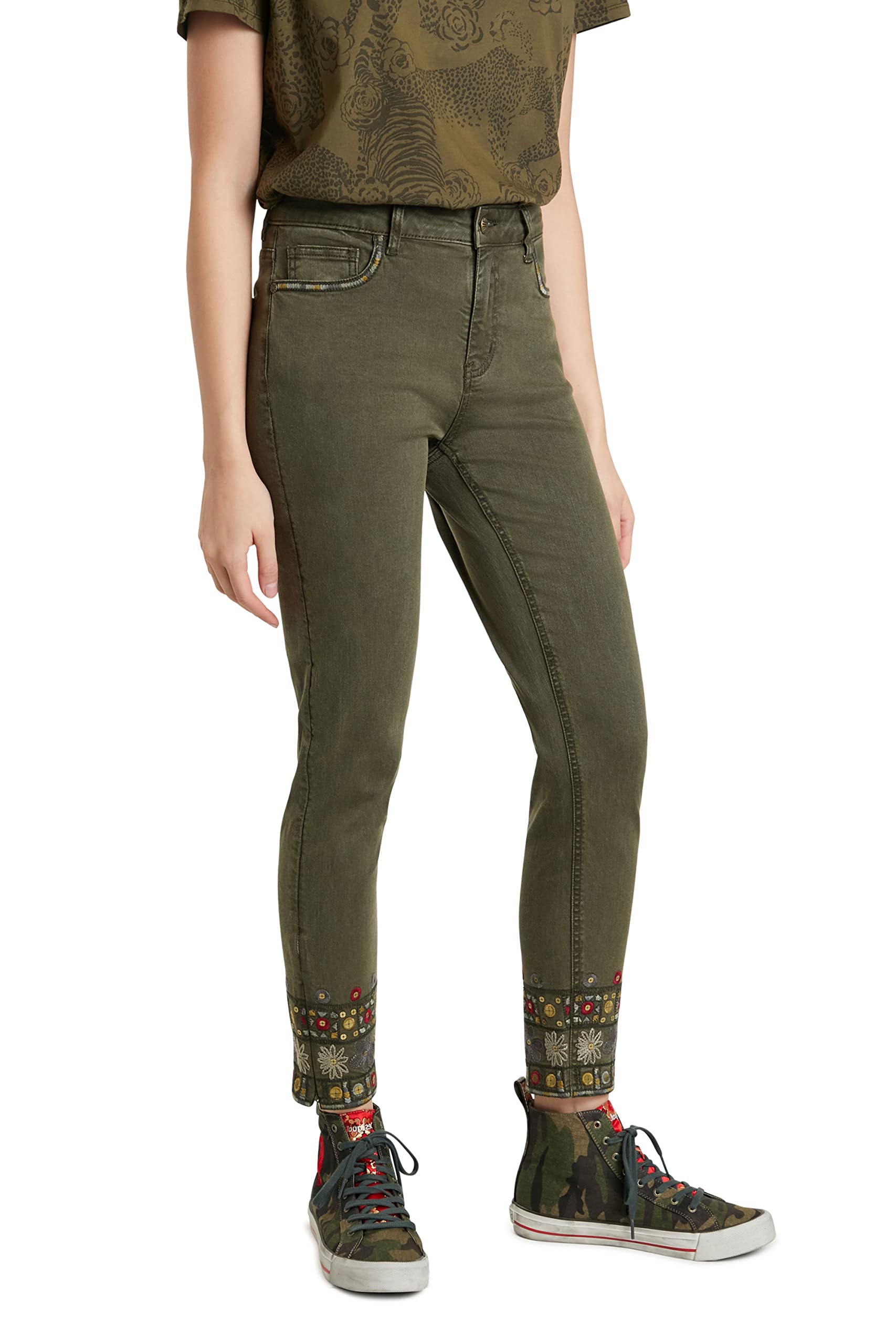 Desigual Women's Non Denim Ankle Pants - Stylish Stretch Casual Trousers for Women | Perfect for Work, Travel & Everyday Wear