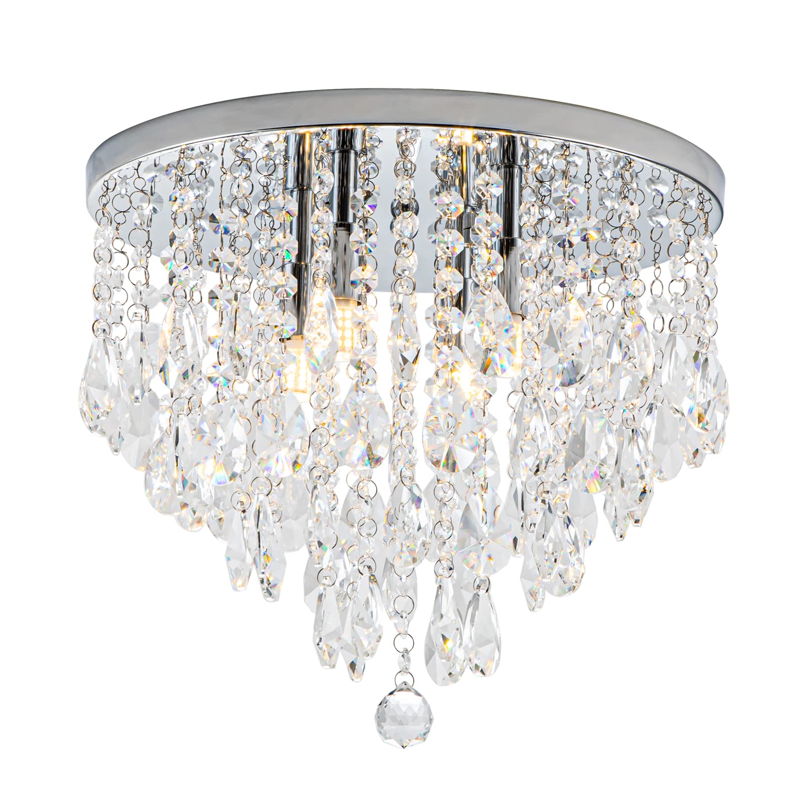 4-Light Crystal Chandelier Flush Mount Ceiling Light - 14 Inch Modern Chrome Fixture with G9 Base for Bedroom, Dining Room, Bathroom, Living Room & Closet - Perfect for Home Decor, Wedding Lighting & Luxury Interior Design