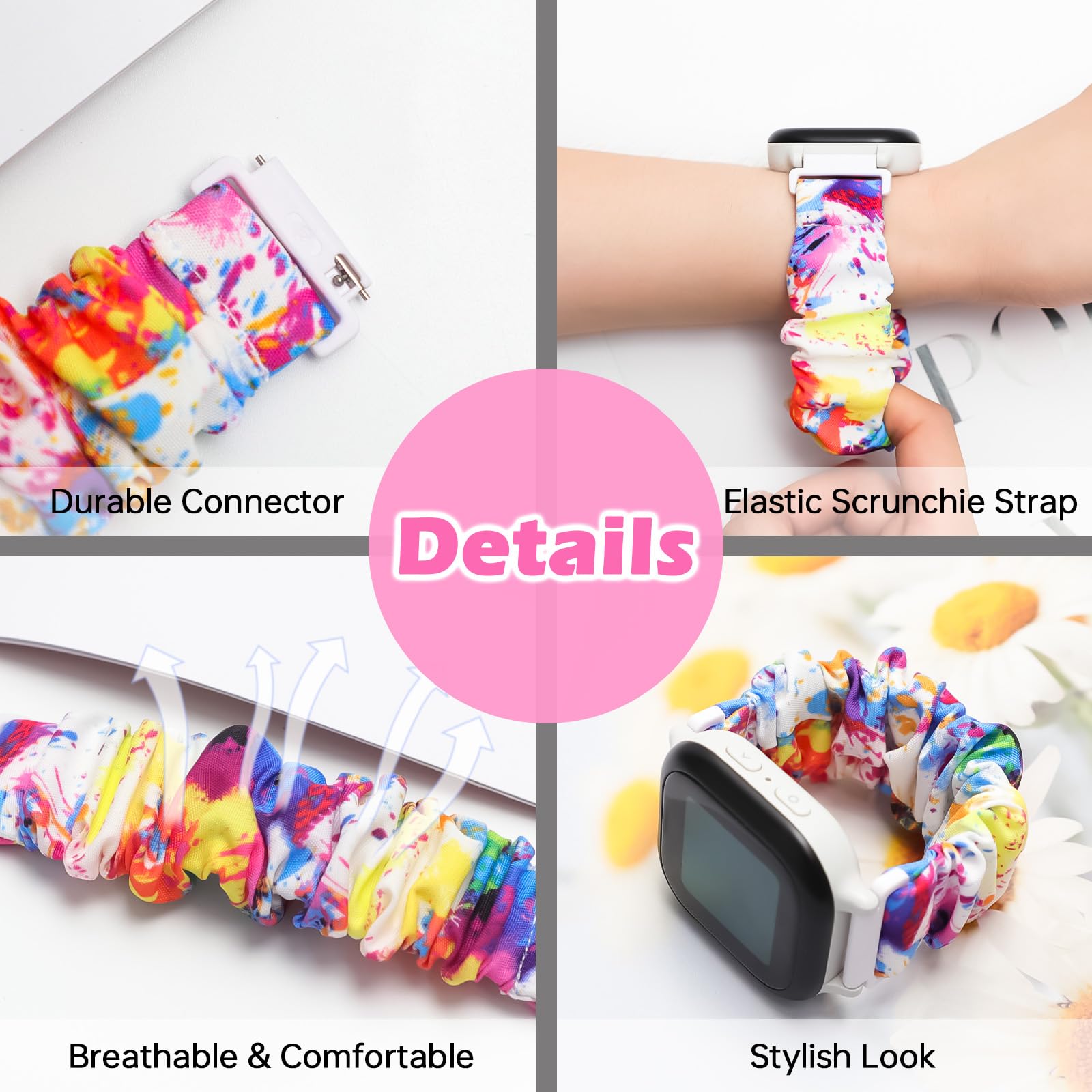 2 Pack Cute Printed Soft Elastic Stretchy Solo Loop Bands - Compatible with Gizmo Watch 3/2/1, Gabb Watch 3/2/1, SyncUP Watch, Cosmo JrTrack 3/2 SE/2/JrTrack (20mm Small Size) - Perfect for Kids' Daily Wear, School & Playtime