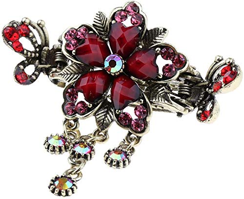 Vintage Metal Hair Claw Clips with Tassel Dangle - Retro Women's Hair Clips, Barrettes & Hair Accessories in Red - Perfect for Parties, Weddings & Everyday Styling