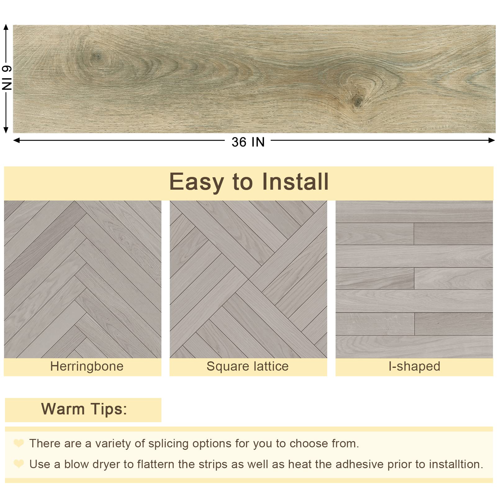 6x36 Inch Peel and Stick Floor Tiles - Waterproof Self-Adhesive Wood Flooring Planks for Bathroom, Kitchen, Bedroom, Basement & Garage - Easy DIY Wall & Countertop Covering (4-Pack) - Perfect for Home Renovation & Rental Property Upgrades
