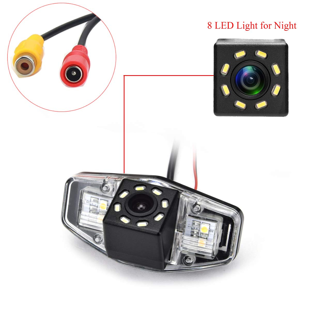 8 LED Waterproof Shockproof Reversing Backup Camera for Honda Accord/Inspire/Spirior/Civic VII VIII/City 4D - HD Night Vision Parking Aid for Safe Driving & Easy Installation