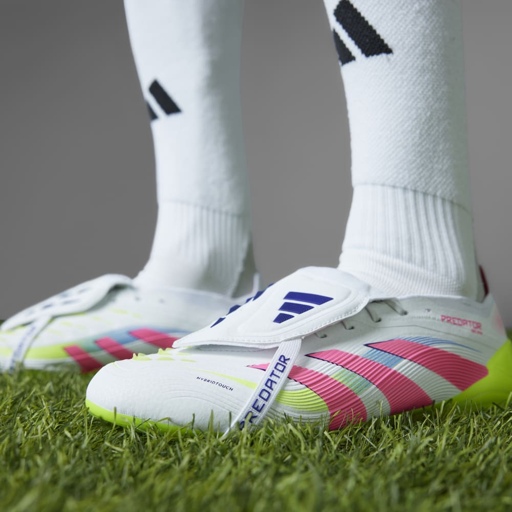 Adidas Predator Elite FG Soccer Cleats - Fold Over Tongue Design, Cloud White/Lucid Pink/Lucid Lemon - Perfect for Competitive Matches & Training Sessions
