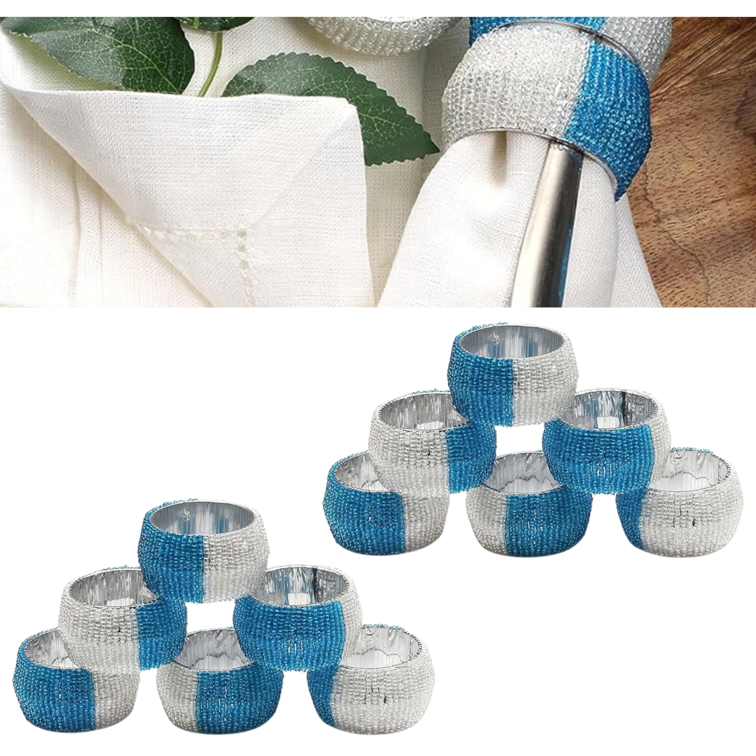 12-Pack Beaded Napkin Rings Set - Rustic Farmhouse Style for Easter, Thanksgiving & Christmas Dining Table Decor - Bulk Napkin Holders for Holiday Parties & Special Occasions