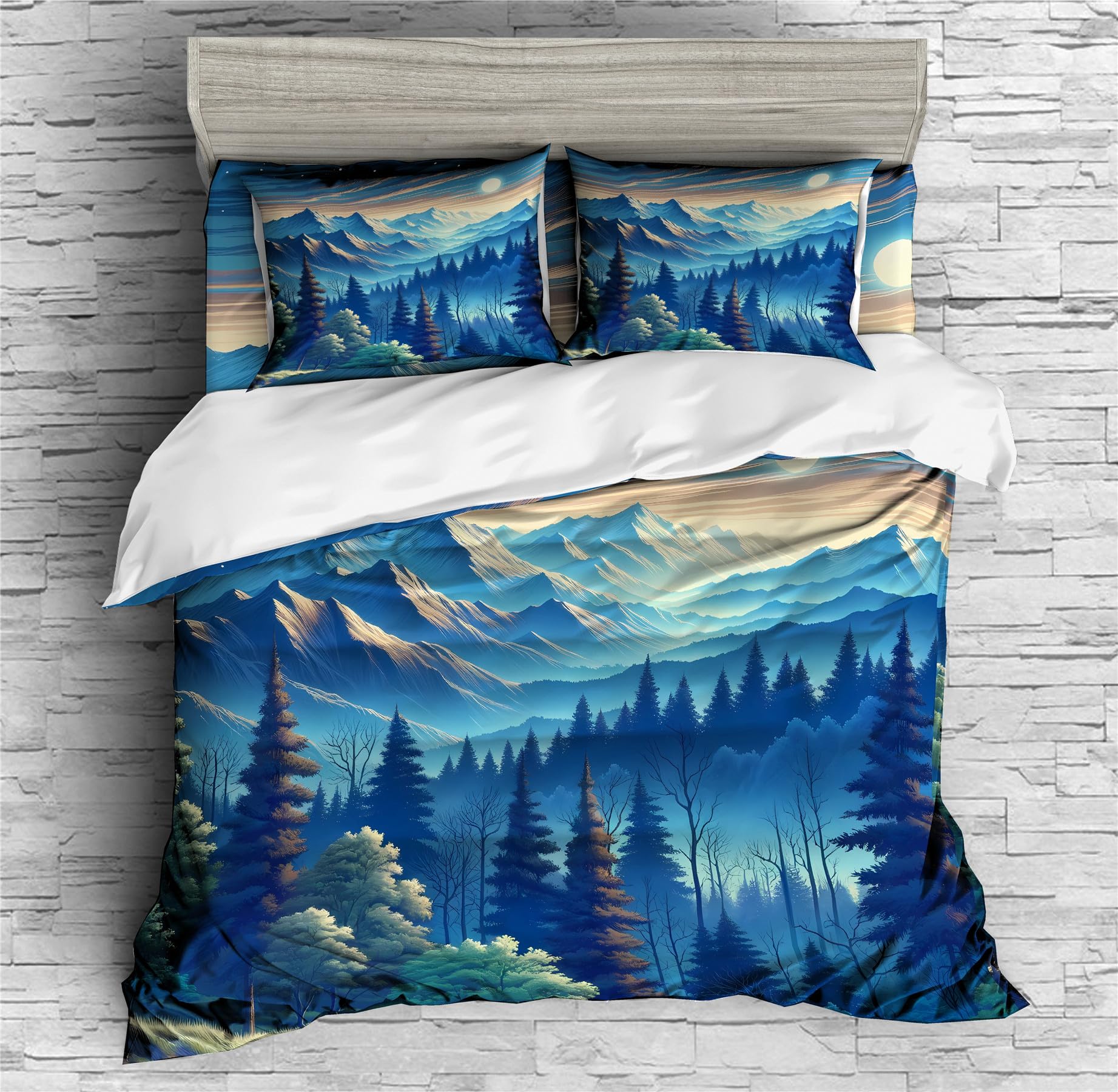 REALIN 3D Hawthorn Bedding Set - Japan Forest Mountain River Design - Duvet Cover, Sheets & Pillow Shams - 2/3/4PCS - Twin/Full/Queen/King Size (Queen-228x228cm-4PCS) - Soft & Breathable for All Seasons - Perfect for Home, Hotel & Guest Room Decor