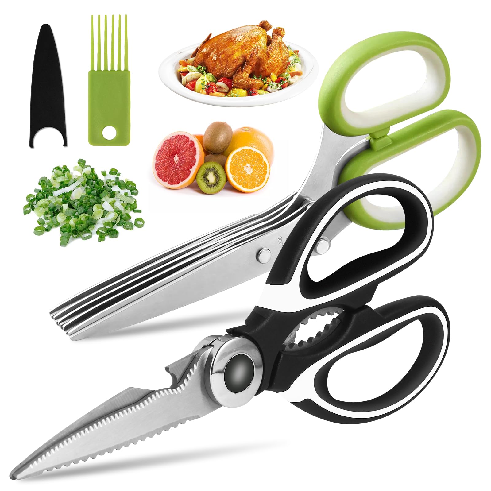 Premium Heavy Duty Stainless Steel Kitchen Scissors Set - 2 Pack Sharp Food Shears with Protective Cover for Meat Cutting, Herbs, Poultry & Vegetables | Ideal for Home Cooking, Meal Prep & Professional Kitchens