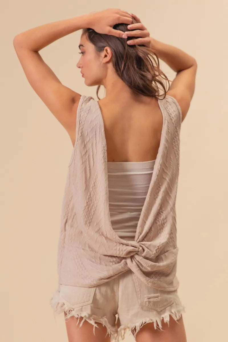 BiBi Textured Knit Sweater - Twist Back Sleeveless Top for Women | Casual Chic Outfit for Date Night & Fall Layering
