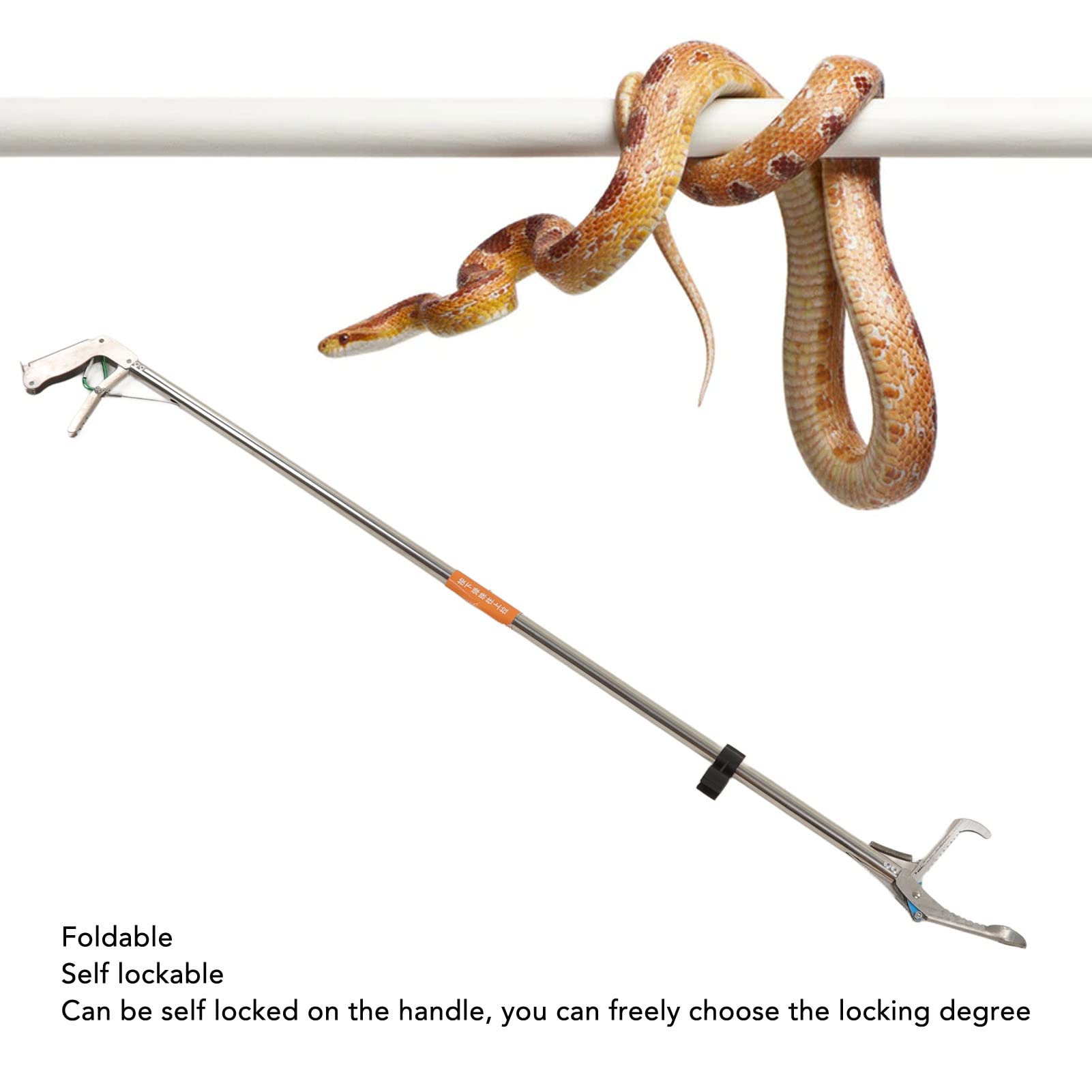 Stainless Steel Snake Tongs with Folding & Self-Locking Mechanism - Wide Jaw Reptile Handling Tool for Safe Capture, Transport, and Feeding | Perfect for Herpetologists, Zoo Keepers, and Reptile Enthusiasts