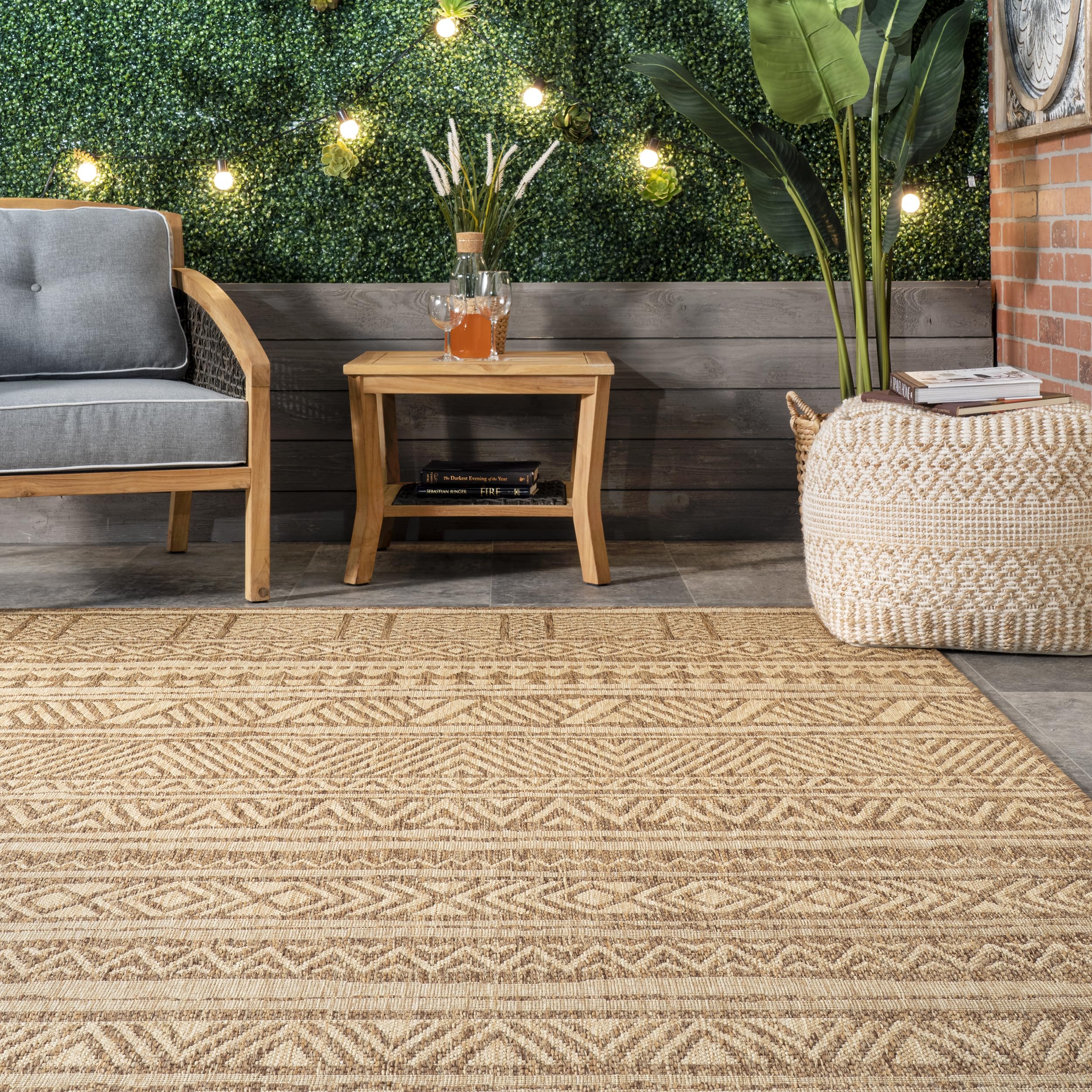 nuLOOM 8' x 10' Outdoor Performance Rug - Stain & Weather Resistant, High Traffic Area Rug for Patio, Balcony & Backyard - Abbey Brown - Perfect for Outdoor Entertaining & Durable All-Weather Use