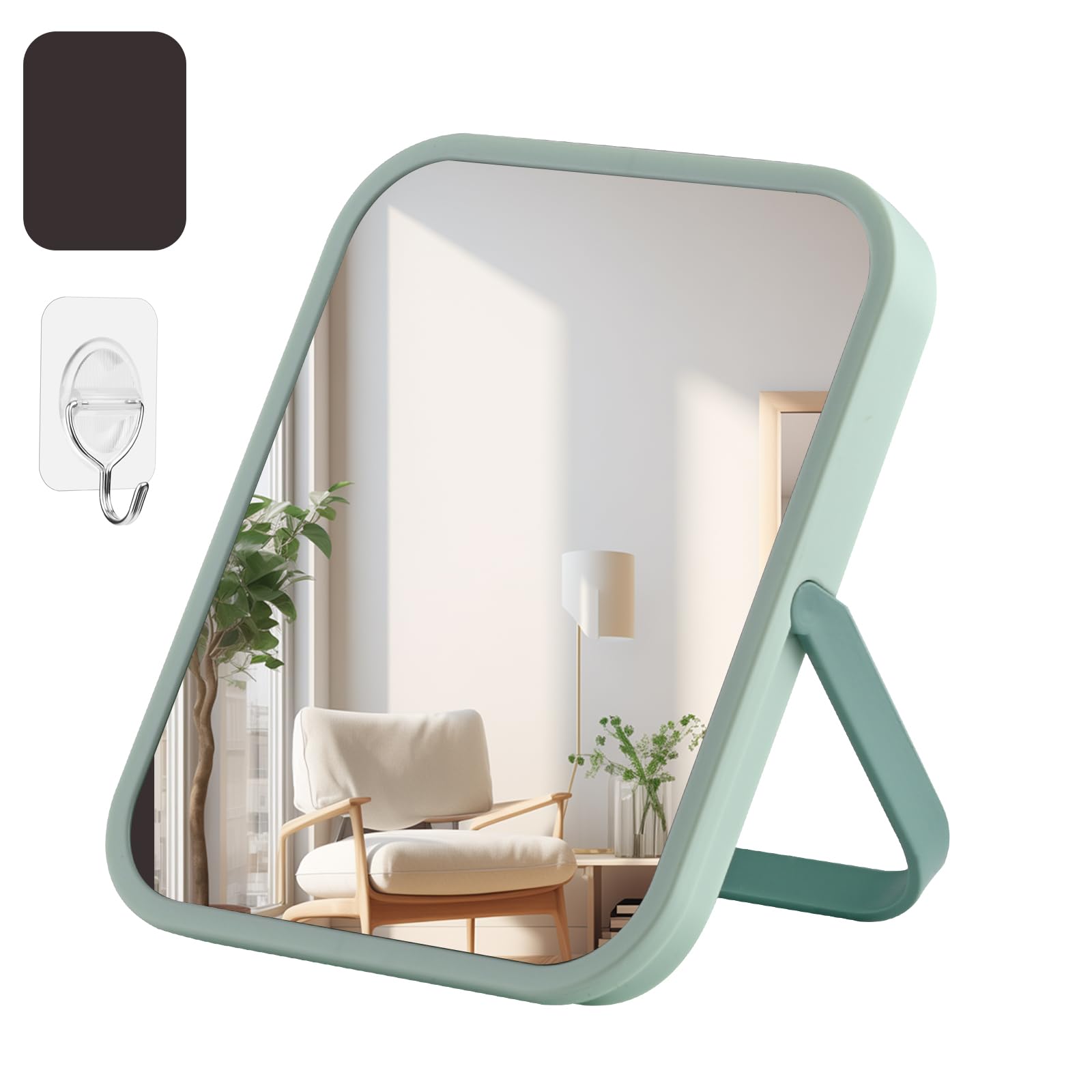 3-in-1 Compact Vanity Mirror with Magnetic Back, Foldable Stand & Hook - 5.6x6.8 Inch Portable HD Makeup Mirror for Desk, Dorm, Fridge - Shatterproof ABS Frame, Rounded Edges - Perfect for Makeup Application, Skincare Routine, Travel & Small Space Organization