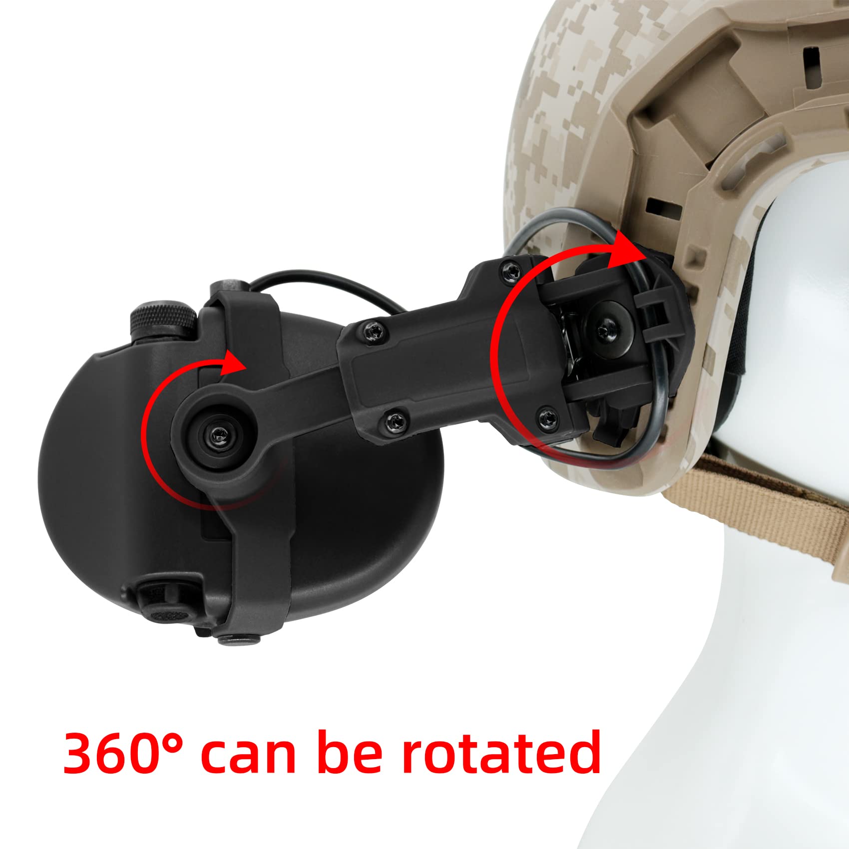 Tactical Headset with ARC Rail Adapter - Military Ear Protection Headphones for Airsoft, Shooting & Communication - Includes K 2 Pin Push to Talk (Black) - Perfect for Combat Training, Hunting & Outdoor Adventures