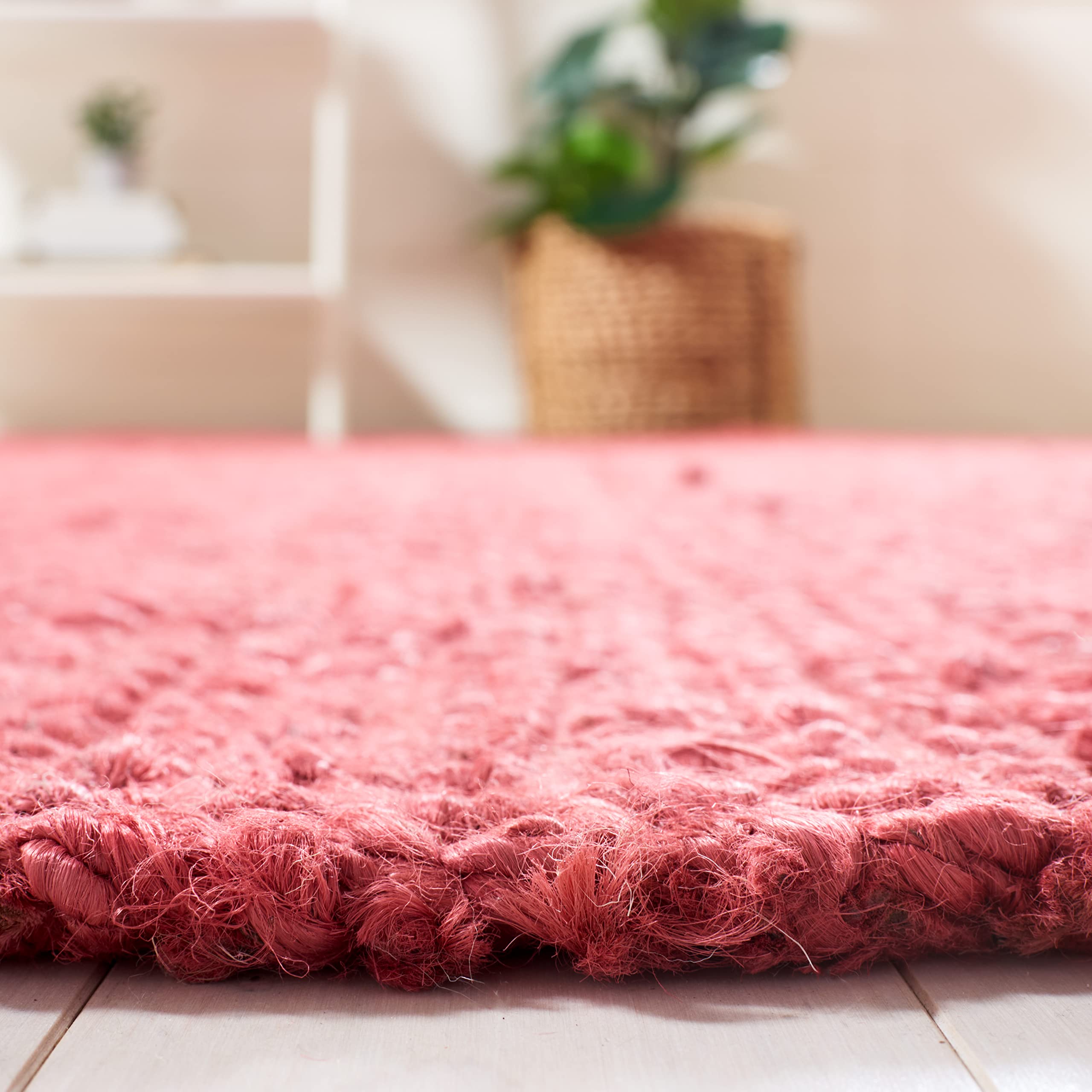 SAFAVIEH Natural Fiber Collection 7' Square Red NF730D Handmade Farmhouse Premium Jute Area Rug - Perfect for Living Room, Bedroom & Boho Home Decor