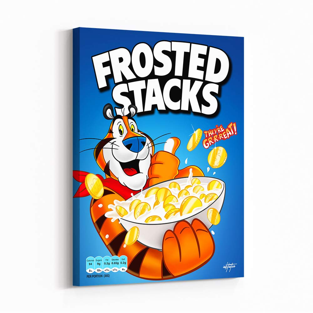 Inktuitive 'Frosted Stacks' Motivational Canvas Wall Art - Inspirational Kitchen & Office Decor - 16x12 Inch Cereal-Themed Print for Bedroom, Living Room & Workspace - Perfect for Home & Business Inspiration
