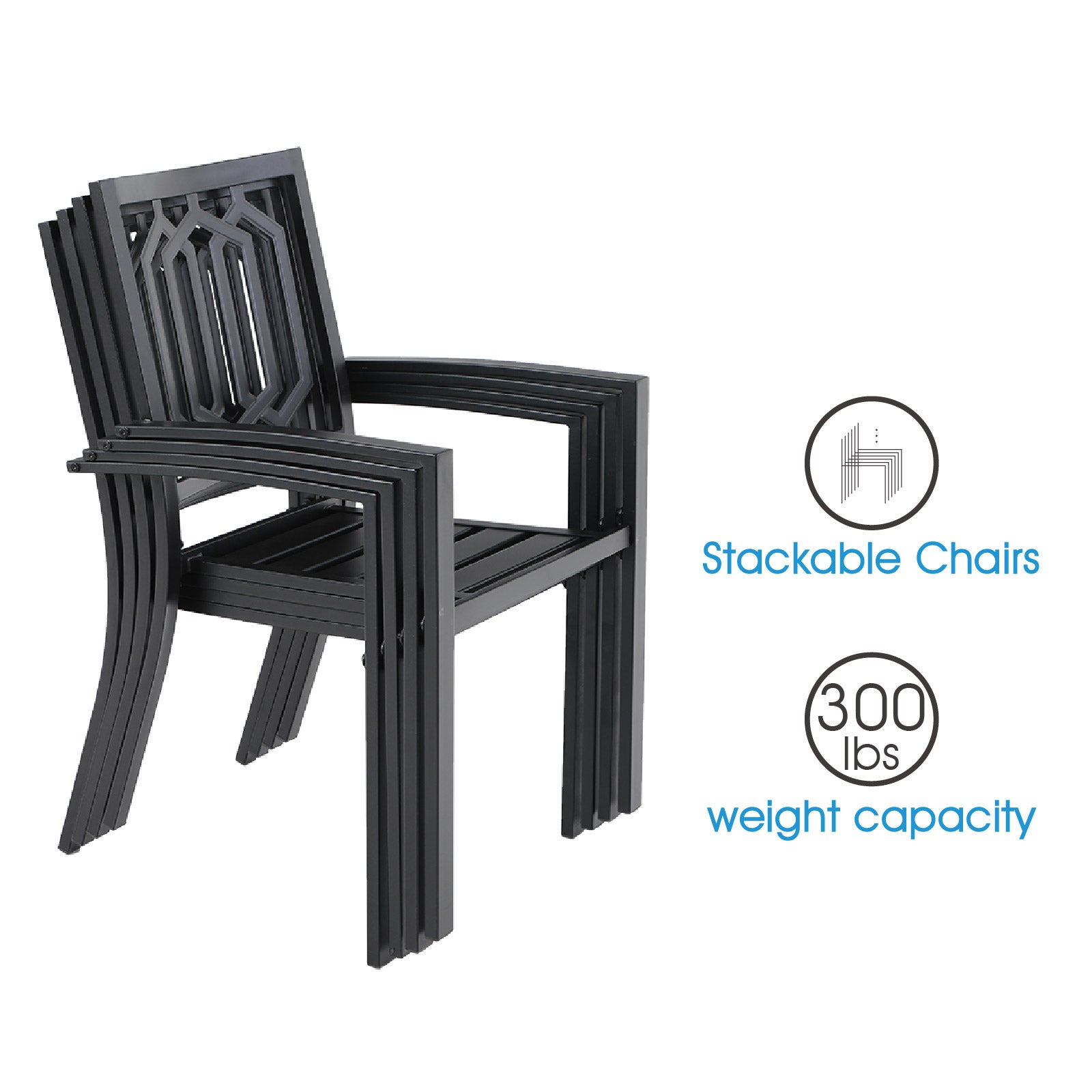 PHI VILLA 5-Piece Outdoor Dining Set with Geometric Stamped Round Table & Stackable Chairs - Perfect for Patio, Garden, and Backyard Entertaining
