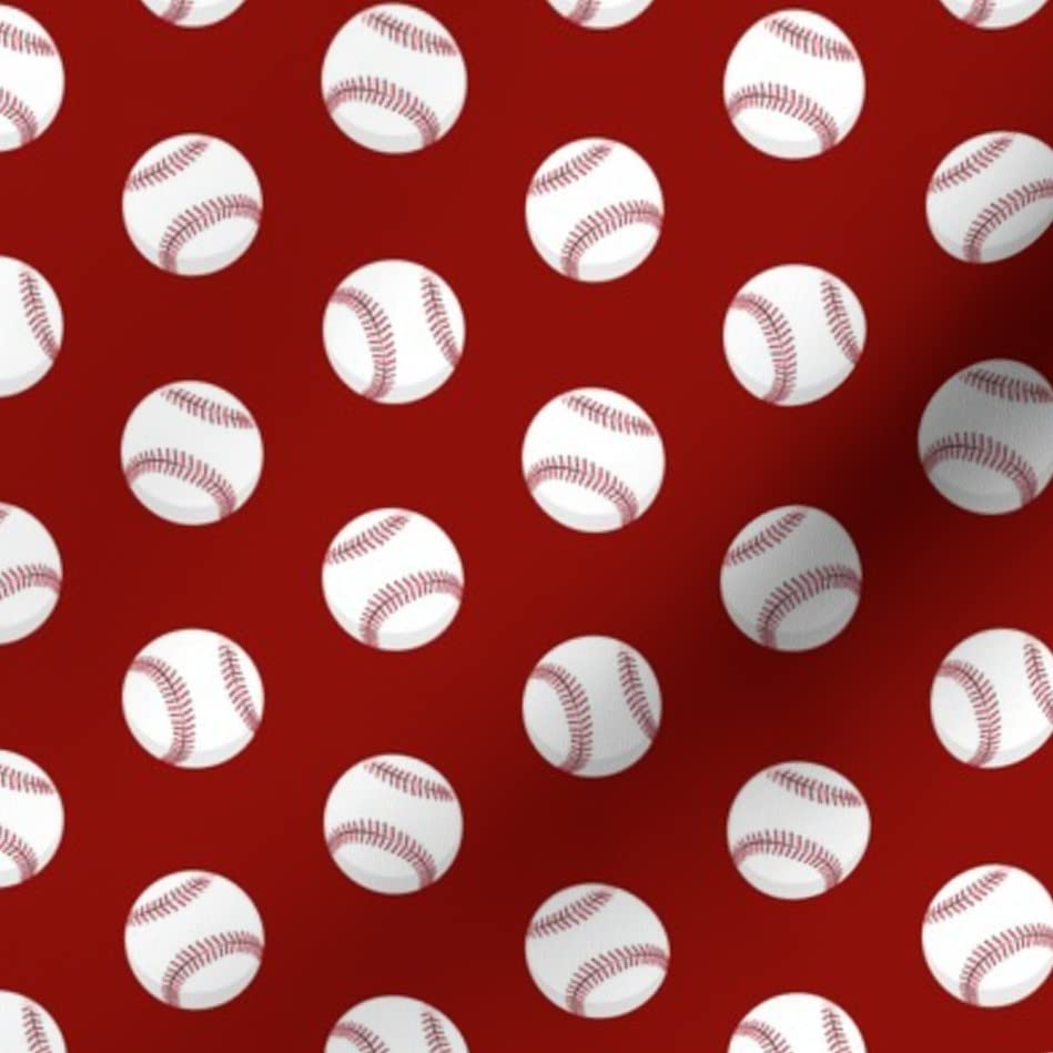 Baseball Themed Dark Red Printed Cotton Fabric by Spoonflower - Fat Quarter for Sewing, Quilting, Apparel & Crafts | Perfect for Sports Decor, DIY Projects & Spring-Themed Creations