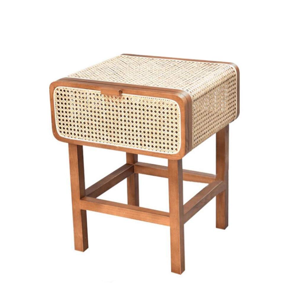 Rattan Nightstand with Storage - Solid Wood End Table, Retro Side Table, 16.9x18.8x23.6 Inch Wooden Bedside Cabinet - Perfect for Bedroom, Living Room & Dorm Decor