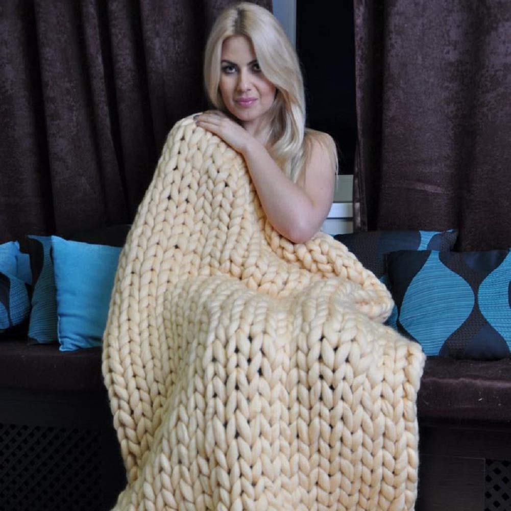 YUKTOPA Chunky Knit Throw Blanket - Handmade Bulky Knitting Yarn Blanket - Super Large 230x230cm (90x90in) - Ivory White - Cozy Bedroom Decor, Sofa Throw, Chair Cover, Pet Mat & Yoga Blanket - Perfect for Living Room, Nursery & Winter Warmth