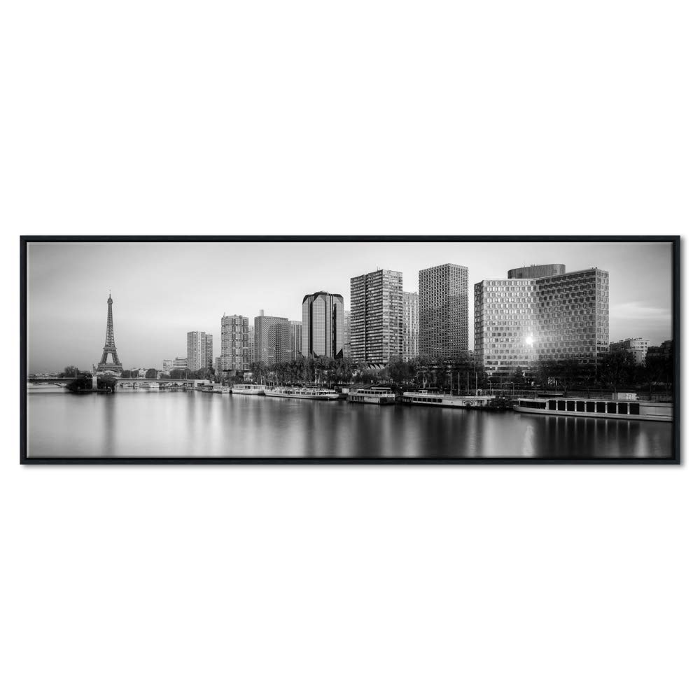 Pyradecor Black Framed Large Eiffel Tower Canvas Print - Paris Skyline Black & White Wall Art for Living Room, Bedroom & Office Decor | Modern Home & Office Wall Decorations