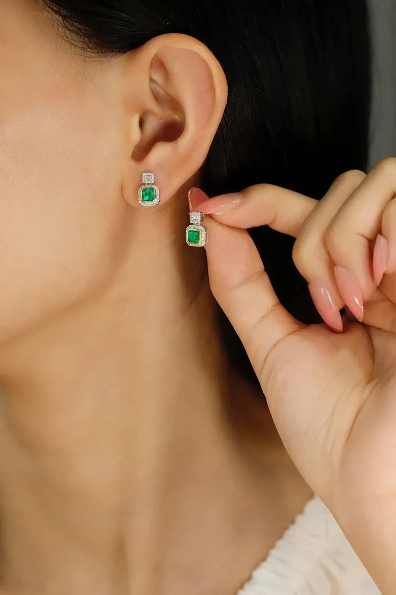 18K White & Yellow Gold Emerald Diamond Stud Earrings for Women - Elegant Wedding Jewelry Gift for Brides, Anniversary & Special Occasions