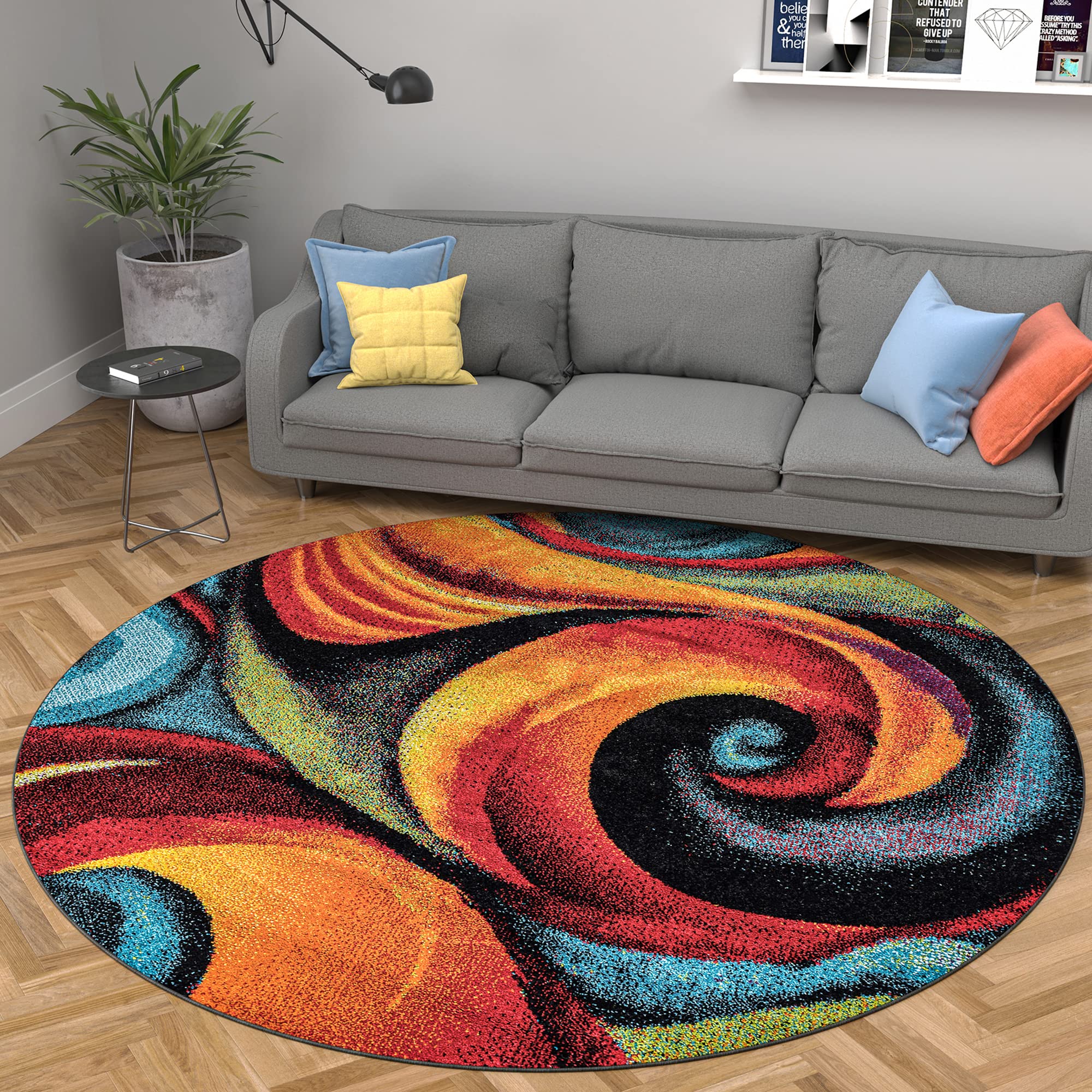 Susan Modern Large 8ft Round Area Rug - Soft Contemporary Carpet for Living Room, Bedroom, Dining Room & Kitchen - Non-Slip Floor Mat for Home Decor - Perfect for Entryway, Lounge & Family Gathering Spaces