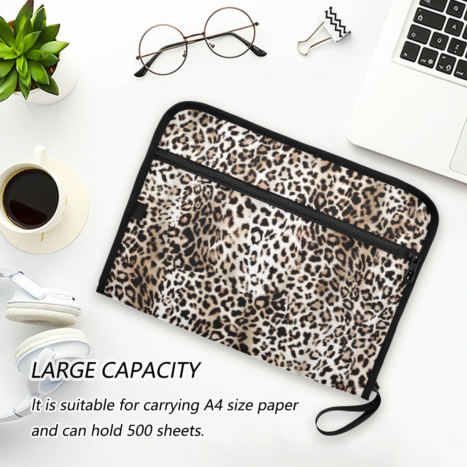 Kcldeci 13-Pocket Expanding File Folder - Leopard Print Accordion Organizer with Zipper Closure for A4/Legal Documents - Perfect for Office, School & Home Organization (Letter Size)