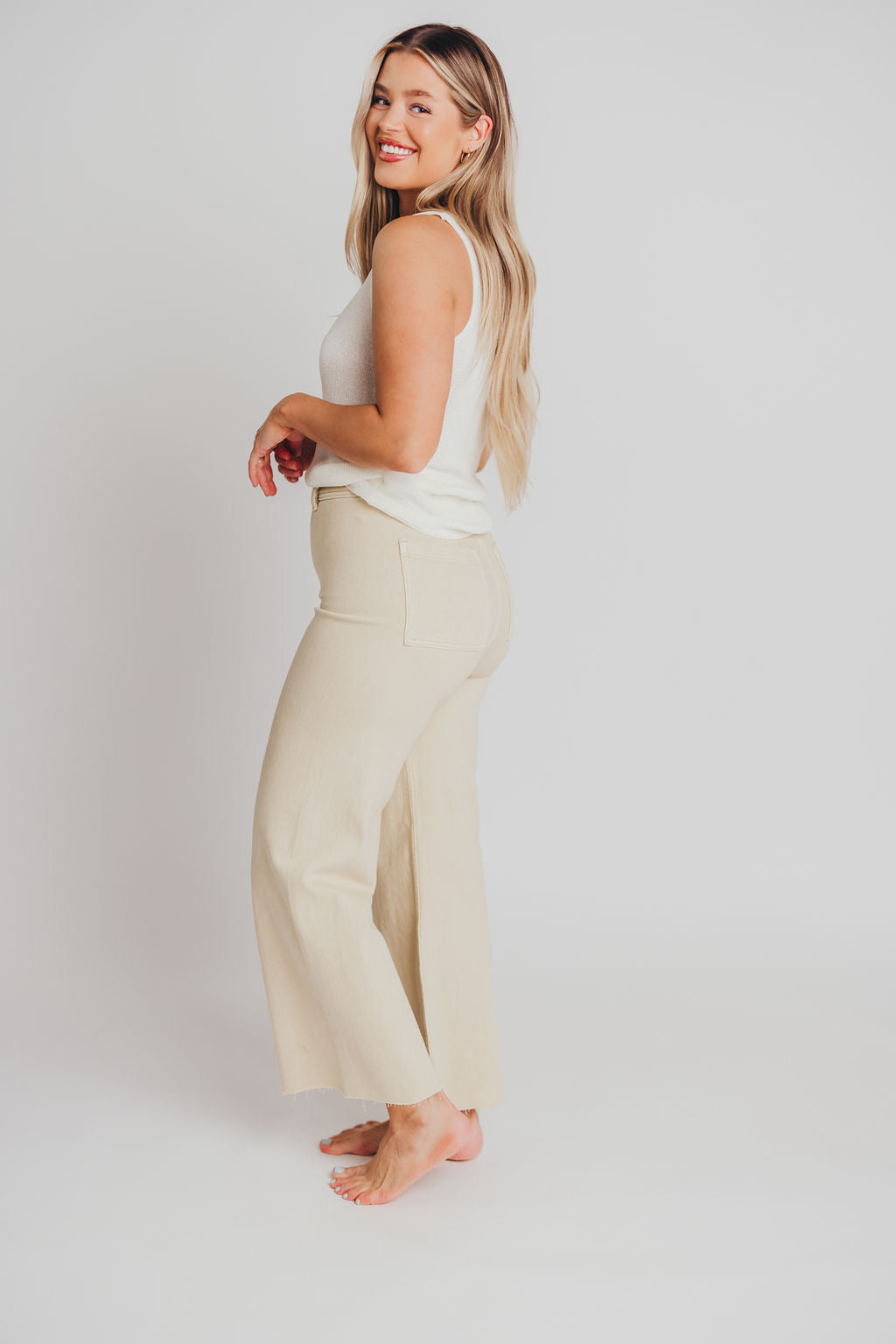 Corin Straight Wide Leg Denim Pants for Women - High Waisted Beige Jeans with Stretch Comfort | Perfect for Casual Outfits, Office Wear & Weekend Looks