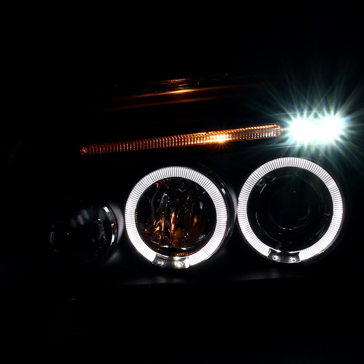 Spec-D Tuning Black Halo LED Projector Headlights + Black Corner Lights for 2006-2010 Dodge Charger - Left & Right Pair Headlamp Assembly - Upgrade Your Ride with Enhanced Night Visibility & Style