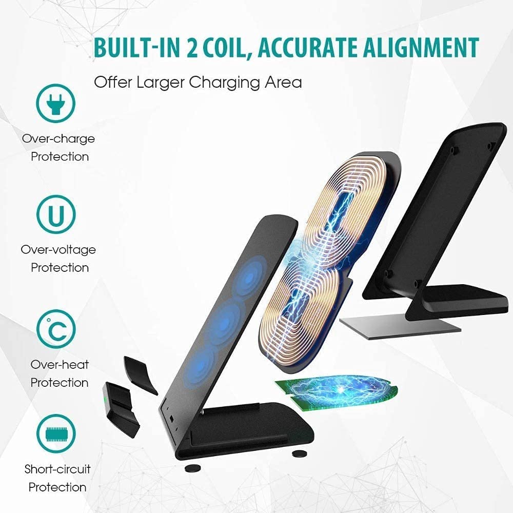 Fast Wireless Charging Stand for iPhone 16/15/14/13/12/11 Pro Max/XS/XR & Samsung Galaxy S24/S23/S22/Note20/Z Flip6/5/4 - 15W Qi-Certified Charger Dock with LED Indicator for Home, Office & Nightstand Use