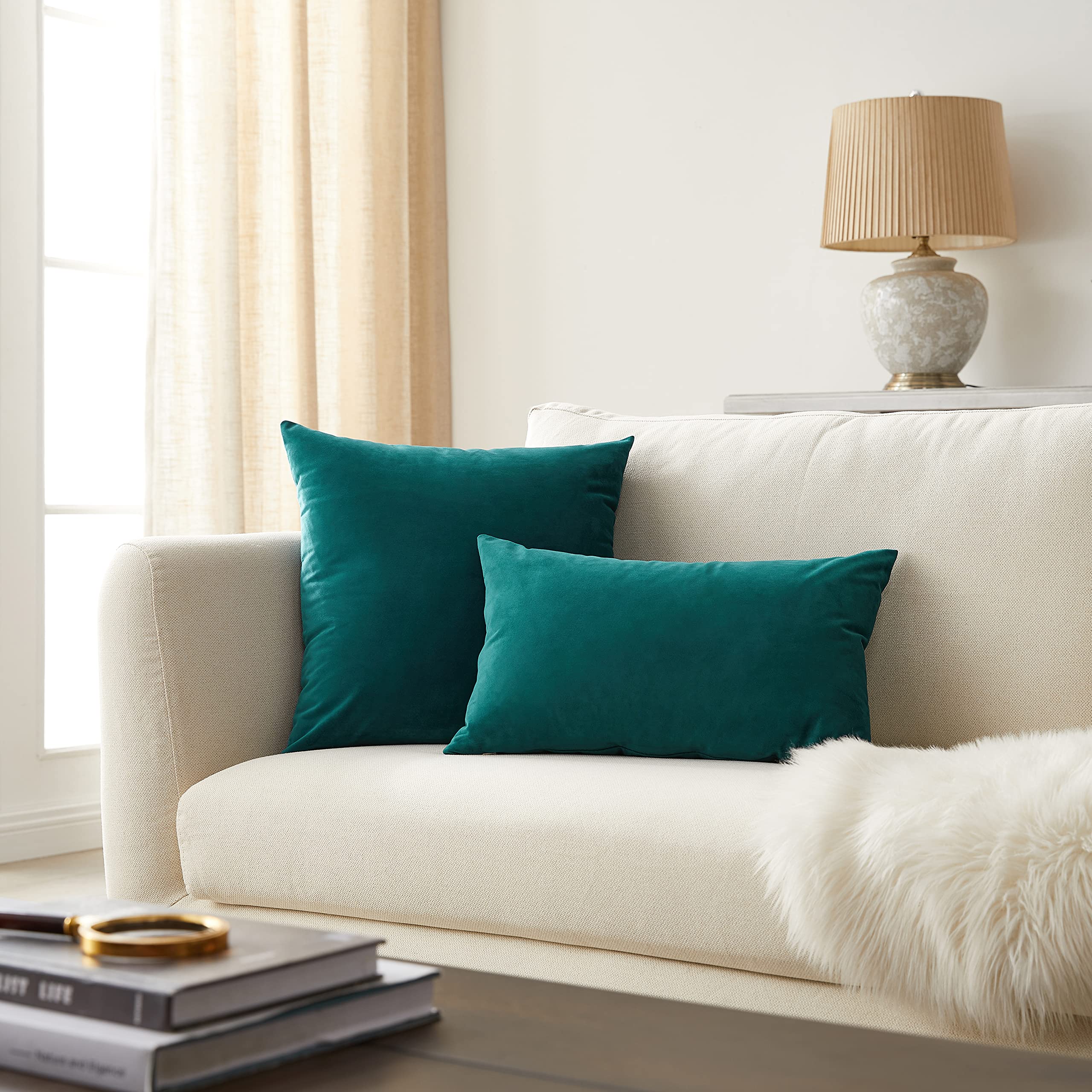 Premium Set of 2 Velvet Teal Throw Pillow Covers 20x20 Inches - Soft Decorative Square Cushion Covers for Sofa, Couch, Bed & Home Decor - Perfect for Living Room, Bedroom & Dorm Styling