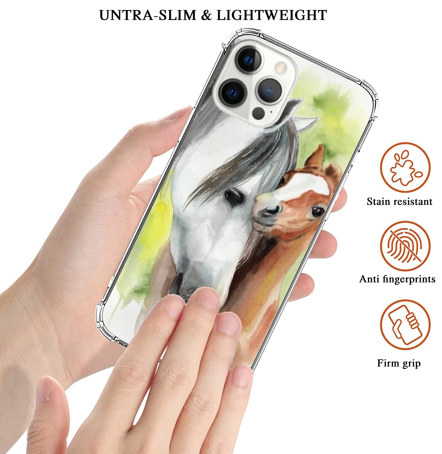 Farm Animal Watercolor Horse iPhone 13 Pro Max Case - Trendy TPU Bumper Cover for Women, Men & Girls | Perfect Gift for Equestrian Lovers & Country Style Enthusiasts