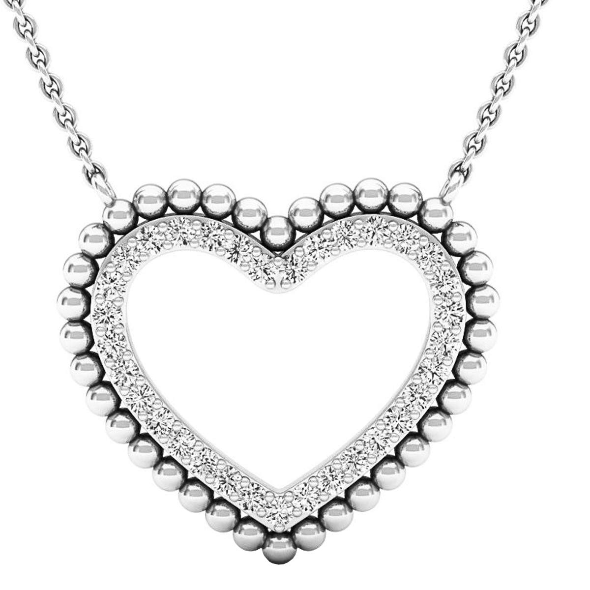 0.50 Cttw 14K Solid White Gold Heart Pendant with Round White Diamonds for Women - Elegant Jewelry Gift for Valentine's Day, Anniversary & Special Occasions