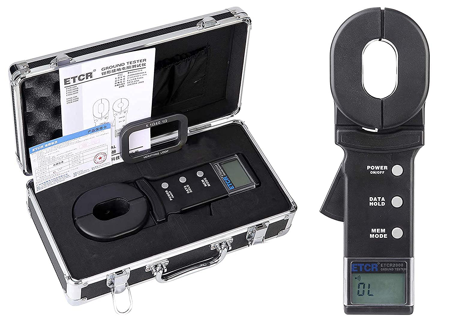 ETCR2000 Digital Clamp Ground Resistance Tester - 0.01~1000Ω Earth Resistance Meter with 99 Data Storage & Alarm System | Perfect for Electricians, HVAC Technicians & Industrial Maintenance
