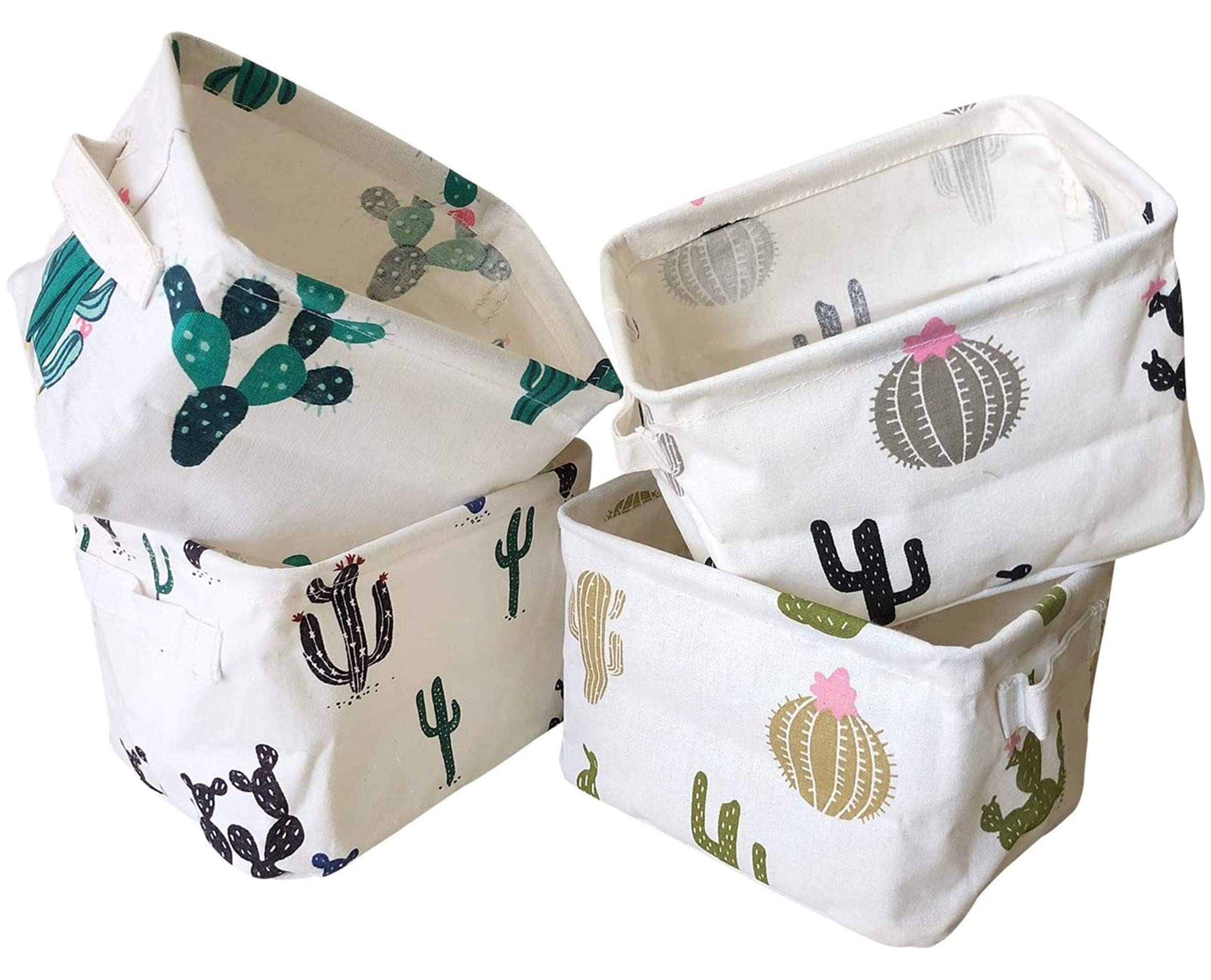 Foldable Cactus Storage Bins - Set of 4 Cream Organizer Baskets for Nursery, Kids Toys, Makeup & Small Items | Desktop, Bathroom & Closet Organization | Space-Saving Home Decor