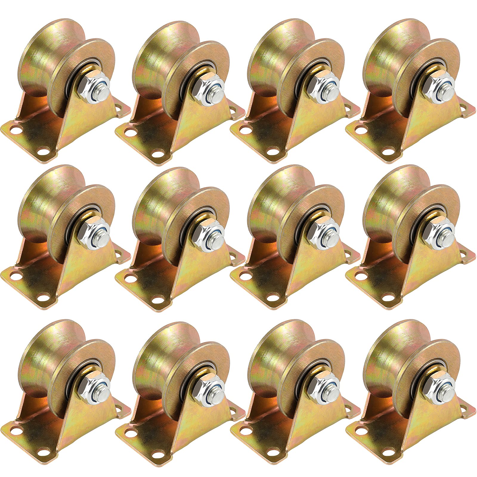 ZOENHOU 12-Pack Heavy Duty 2-Inch Steel U-Groove Wheel Pulleys - 660 LB Capacity Sliding Gate Rollers with Brackets for Inverted Tracks, Industrial Machinery & Wire Rope Rails | Perfect for Rolling Gates, Warehouse Equipment & DIY Projects