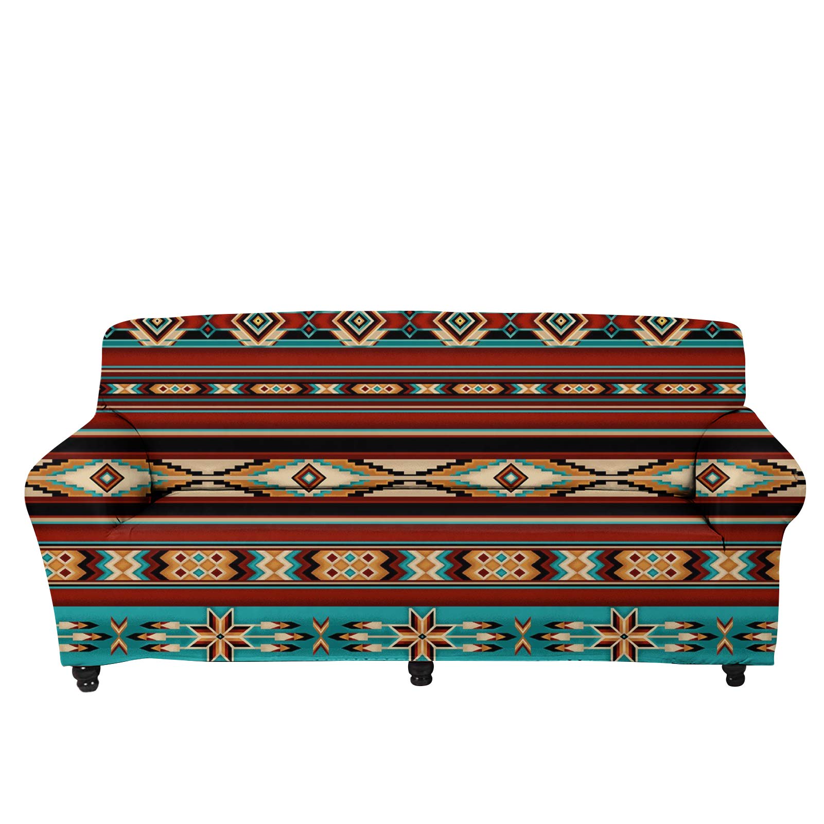 Southwestern Tribal Geometric Ethnic Stretch Elastic Sofa Slipcover - Durable Anti-Dirty Furniture Protector for Living Room, Couch & Chair - Perfect for Boho Home Decor, Southwest Style Interiors & Cozy Family Gatherings