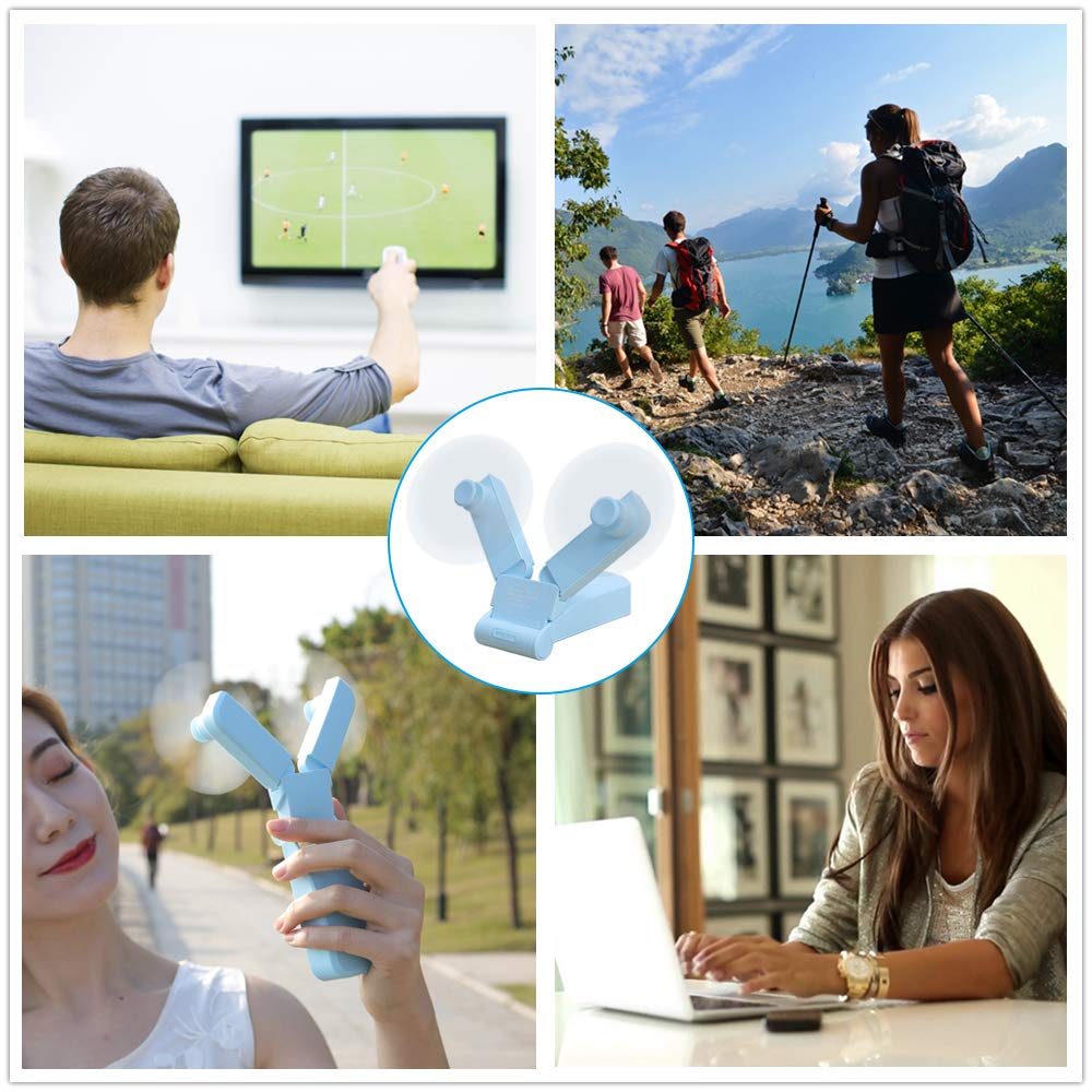 Portable Handheld Fan - USB Rechargeable Mini Personal Fan with Dual Head & 2 Speed Settings, Strong Breeze Cooling Fan for Women, Girls - Perfect for Outdoor, Travel, Office, Gym & Summer Activities (Blue)