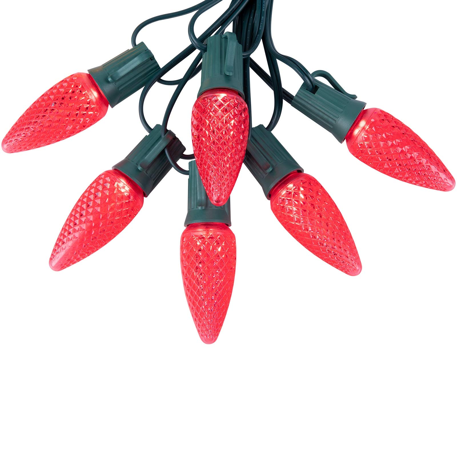 C9 Christmas String Lights Outdoor 25 Feet - 25 LED Fairy Lights Faceted Strawberry Design (1 Spare Bulb Included) - 17 Sets Extendable UL Certified for Party, Holiday, Wedding & Indoor Decoration - Perfect for Christmas Tree, Patio, Garden, Bedroom & Home Decor (Red)