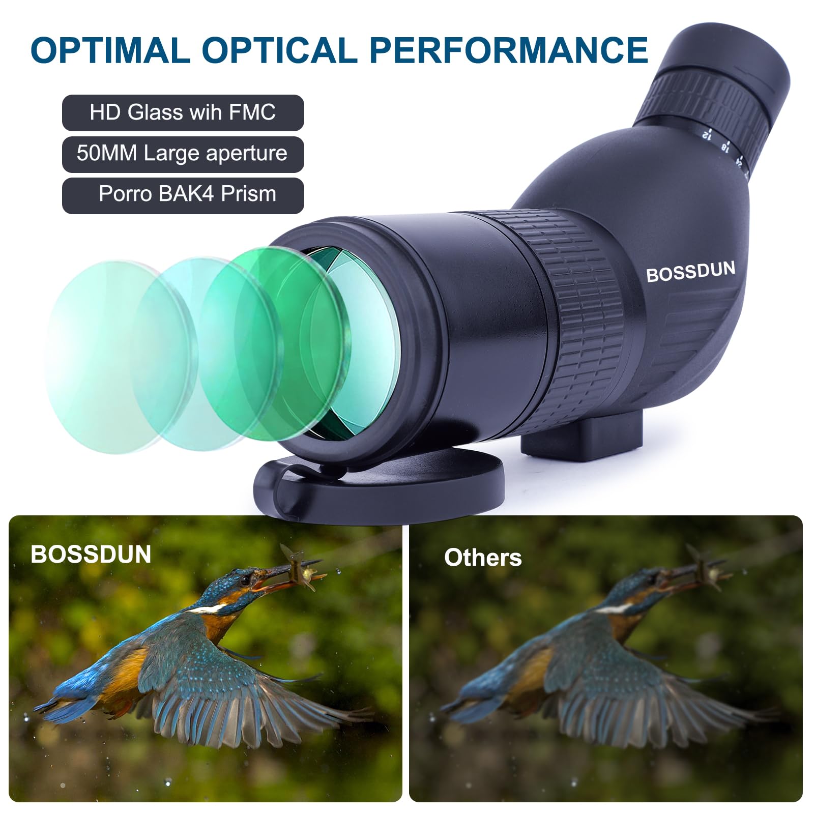 High-Powered BAK4 Porro Prism Monocular Telescope with Tripod Stand, Carry Bag & Smartphone Adapter - Ideal for Bird Watching, Hunting, Shooting & Outdoor Adventures