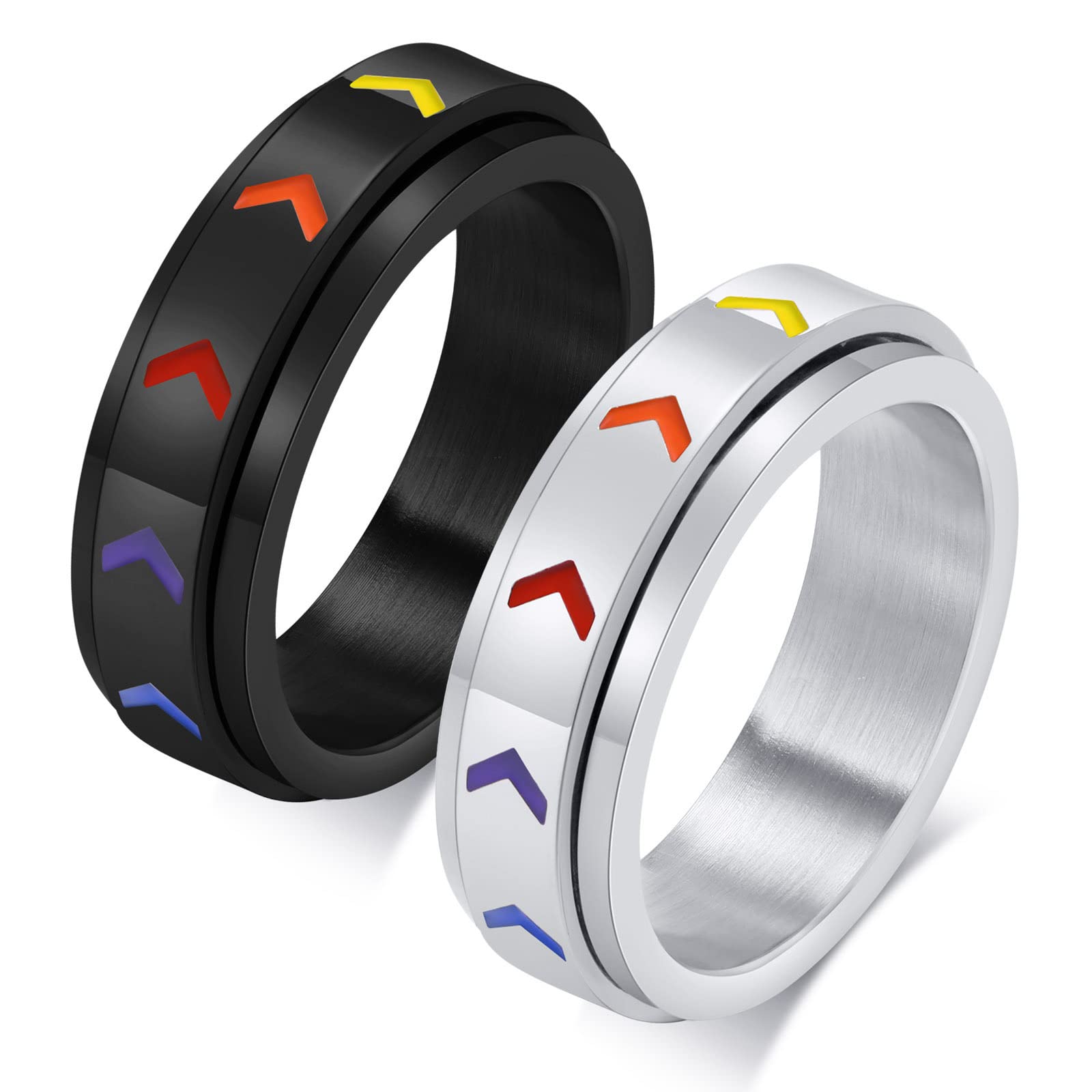 Stainless Steel Inspirational Spinner Ring - 'Be Stronger Than The Storm' Motivational Jewelry for Teens & Adults (Size 6-12) | Rainbow Arrow Rotating Band for Women & Men | Perfect Graduation Gift, Daily Wear & Stress Relief