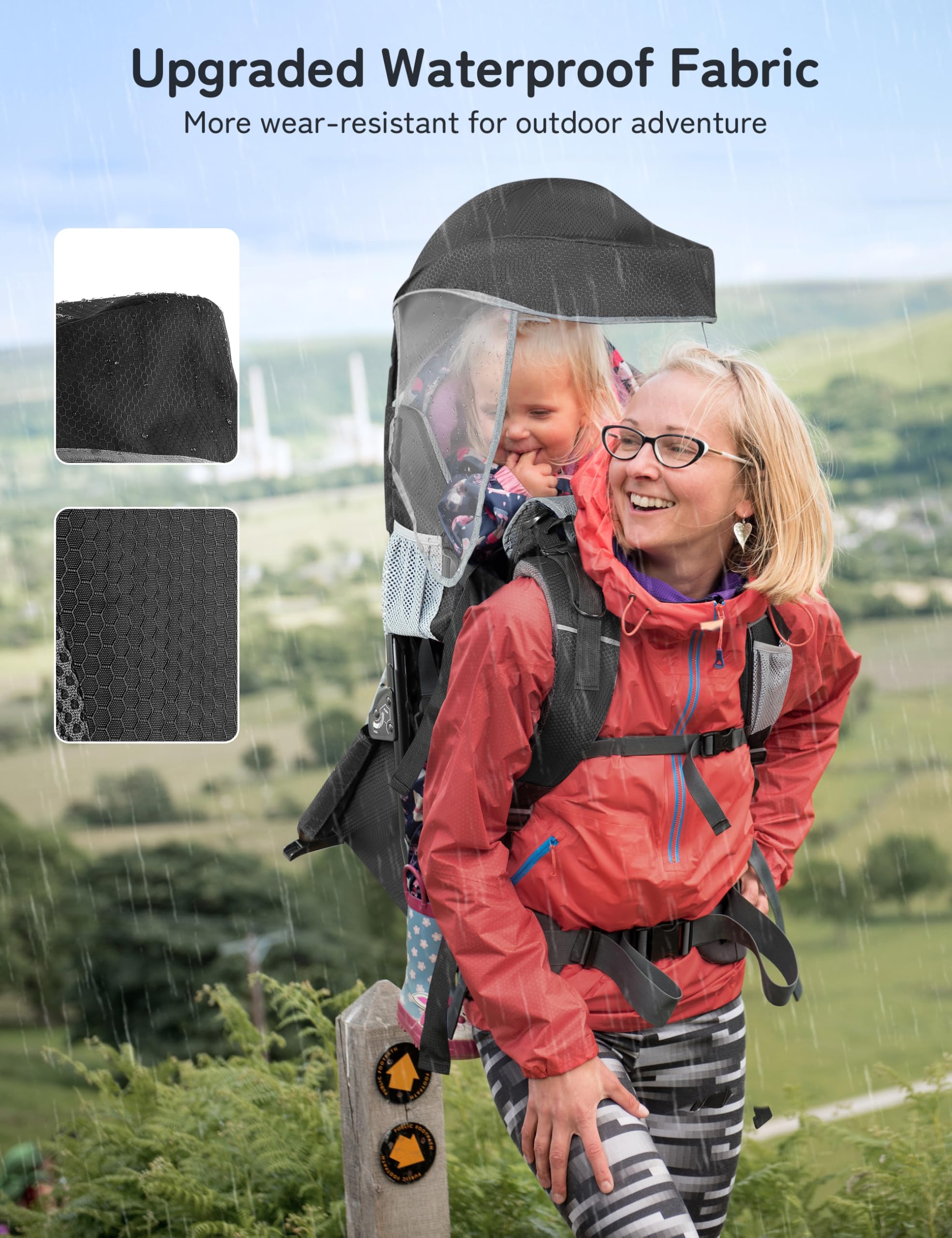 Besrey Baby Backpack Carrier for Toddlers - Adjustable 3-Height Safety Seat, Ergonomic Straps & Waist Belt, Lightweight Foldable Frame - Large Capacity Hiking Backpack for Outdoor Adventures (Black/Grey) - Perfect for Hiking, Camping and Travel with Kids