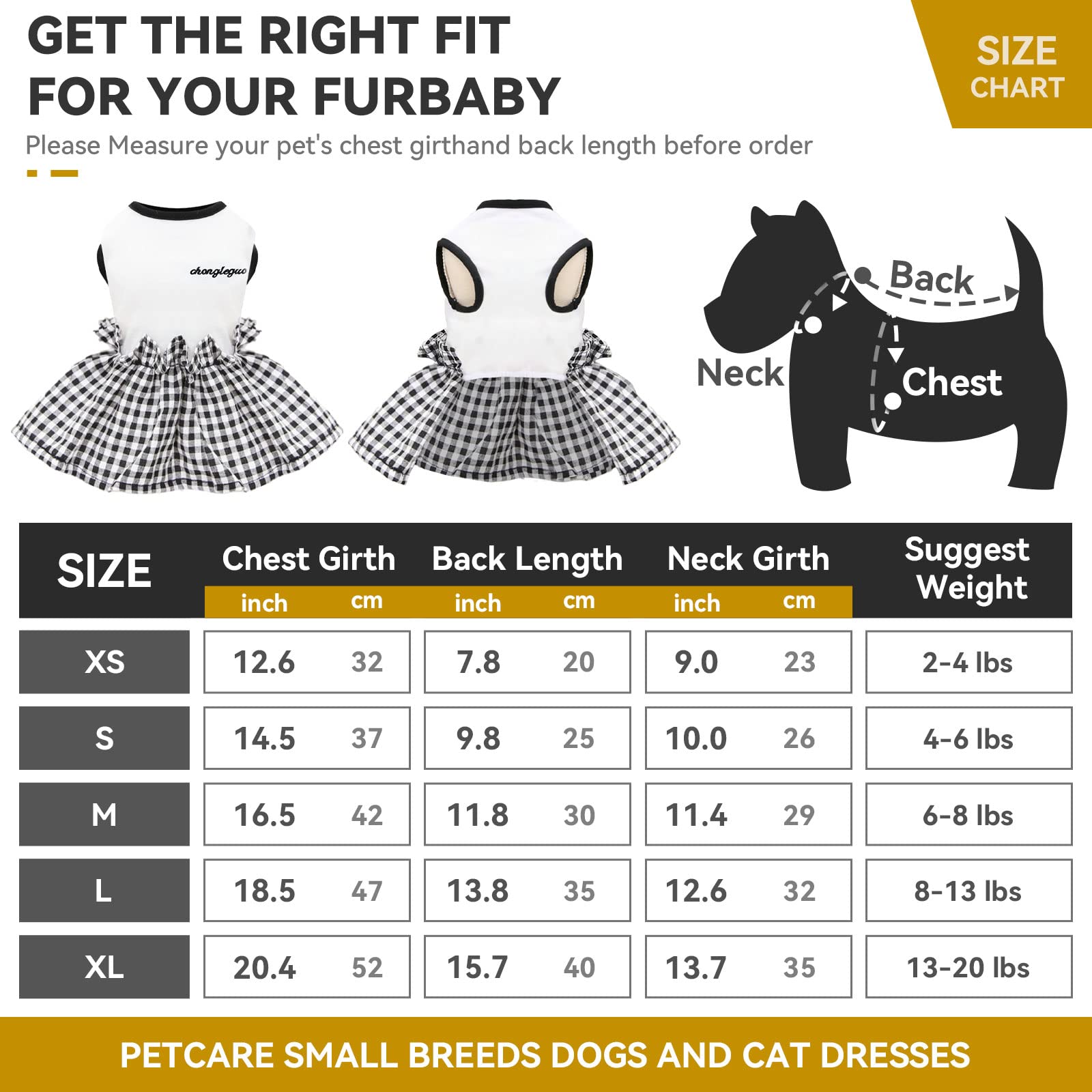 PETCARE Classic Black Plaid Dog Dress - Soft & Cute Summer Shirt for Small Dogs | Shih Tzu, Pomeranian, Chihuahua, Yorkie Puppy Outfits | Perfect for Daily Walks, Pet Parties & Photo Shoots (White, Large)