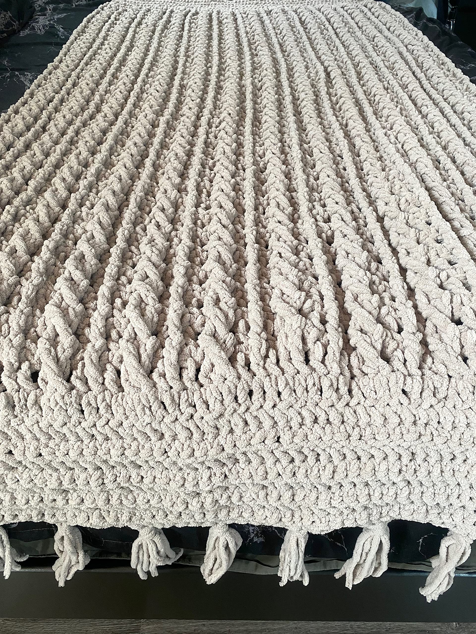 Handmade Crochet Blanket - Soft Thick Gray Rope Knit Throw Blanket for Sofa, Bed & Couch - Year Round Cozy Gift for Home Decor, Wedding & Baby Shower