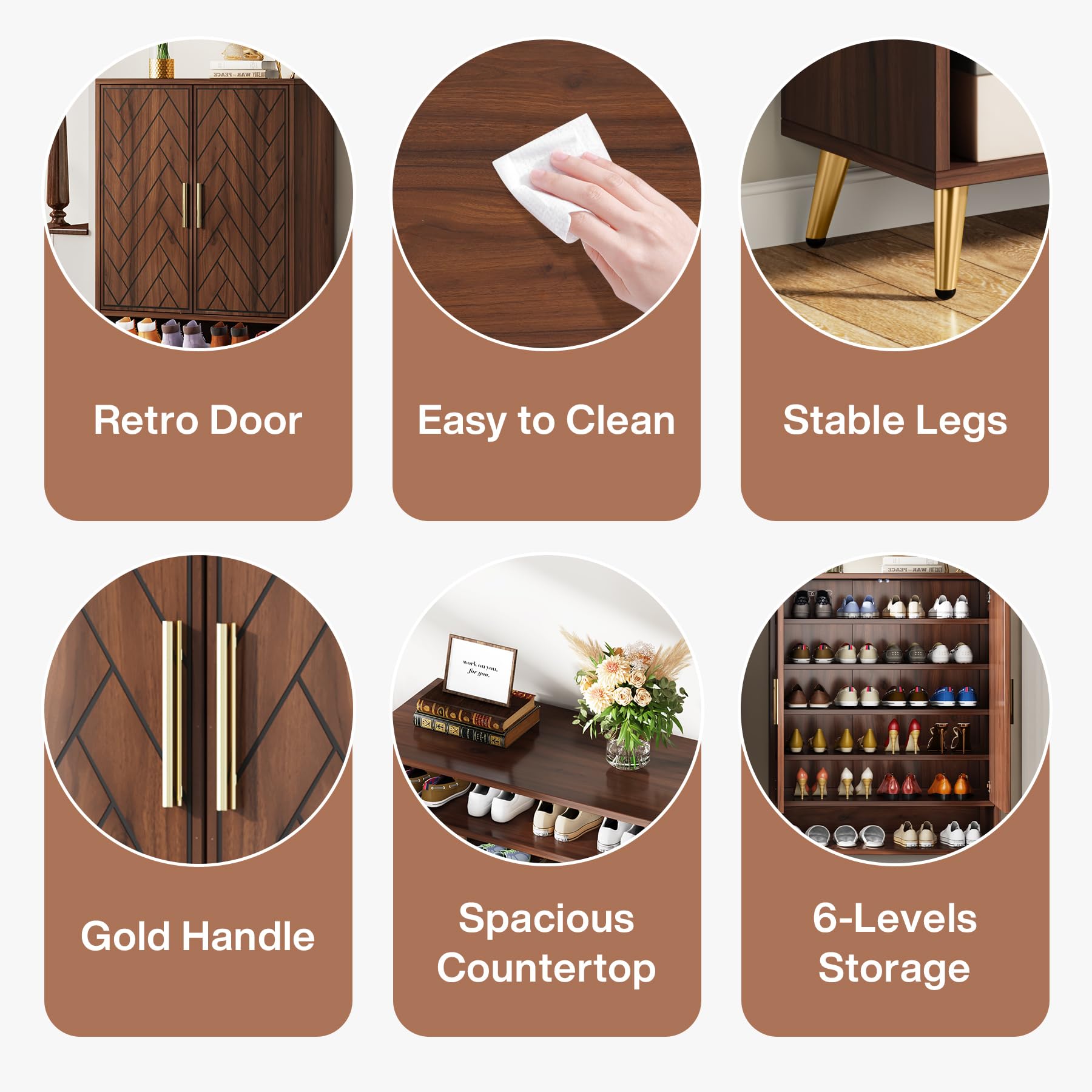 Tribesigns 6-Tier Wooden Shoe Storage Cabinet with Doors - Holds 24 Pairs of Shoes, Adjustable Shelves for Entryway, Living Room & Bedroom - Walnut Finish with Gold Legs - Perfect for Small Space Organization & Home Decor