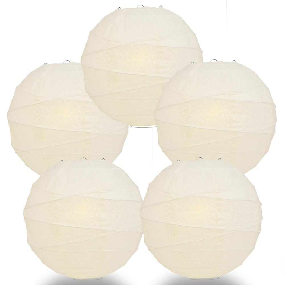 5 Pack 12 Inch Beige Free Style Ribbing Hanging Paper Lanterns - Perfect for Home Decor, Wedding, Party & Outdoor Events