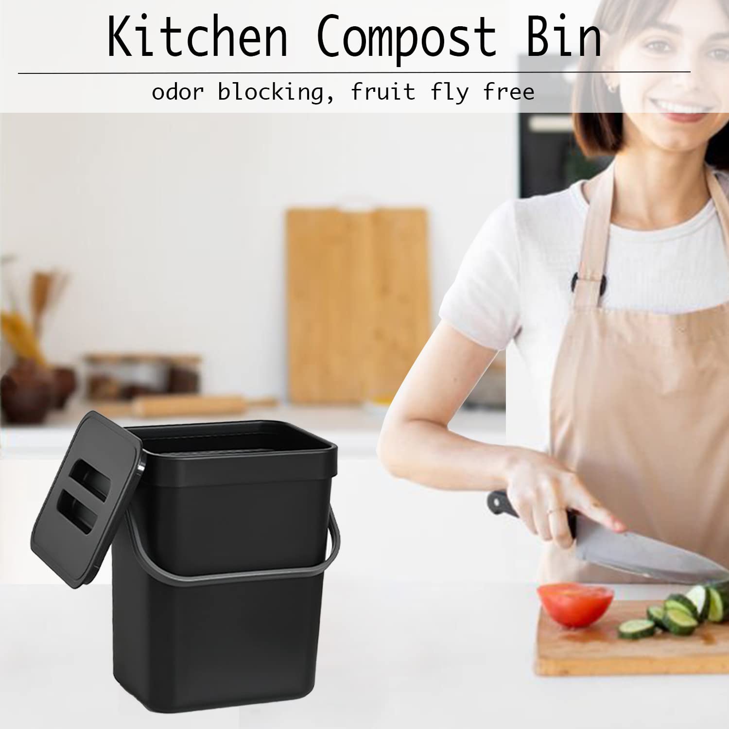 LALASTAR 5L/1.3 Gal Countertop Compost Bin with Lid - Small Hanging Trash Can for Kitchen, Bathroom, RV & Under Sink - Food Waste Bin for Eco-Friendly Composting - Mountable Garbage Can for Home & Office Use