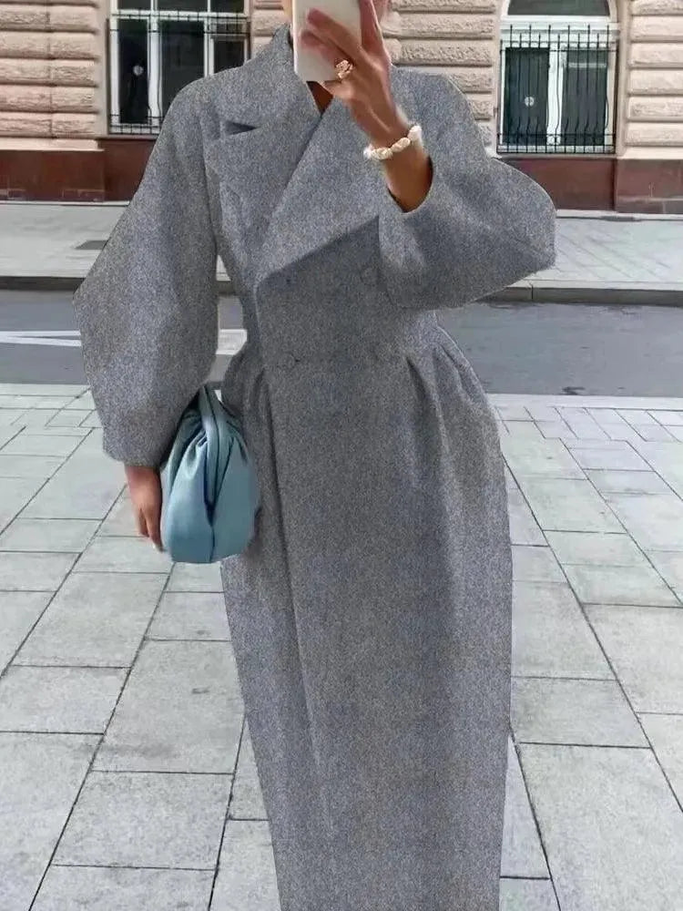 Women's Lantern Sleeve Overcoat - Elegant Long Trench Coat with Flared Sleeves for Fall & Winter | Perfect for Office, Date Night & Special Occasions